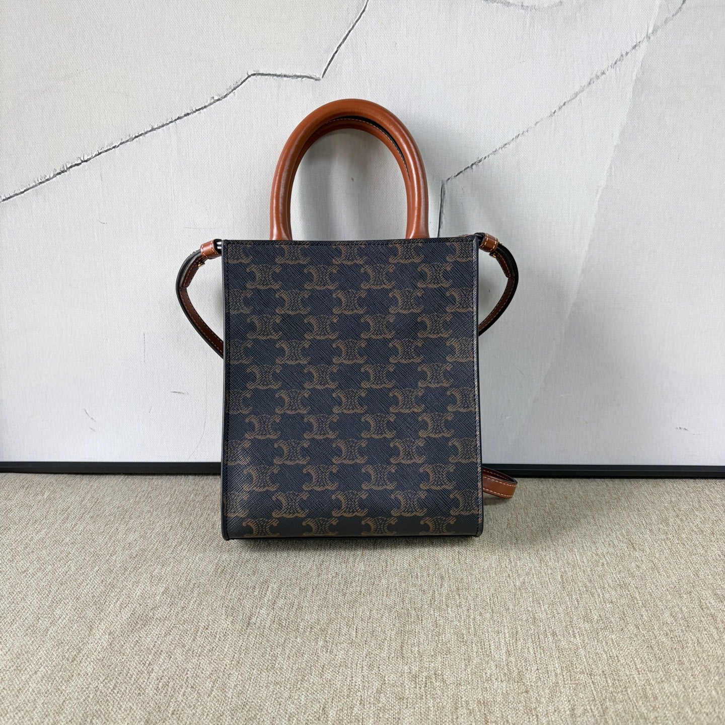Celine - Triomphe Canvas Mini Vertical Cabas - Triomphe coated canvas with calfskin leather trim - Brown - (mini)