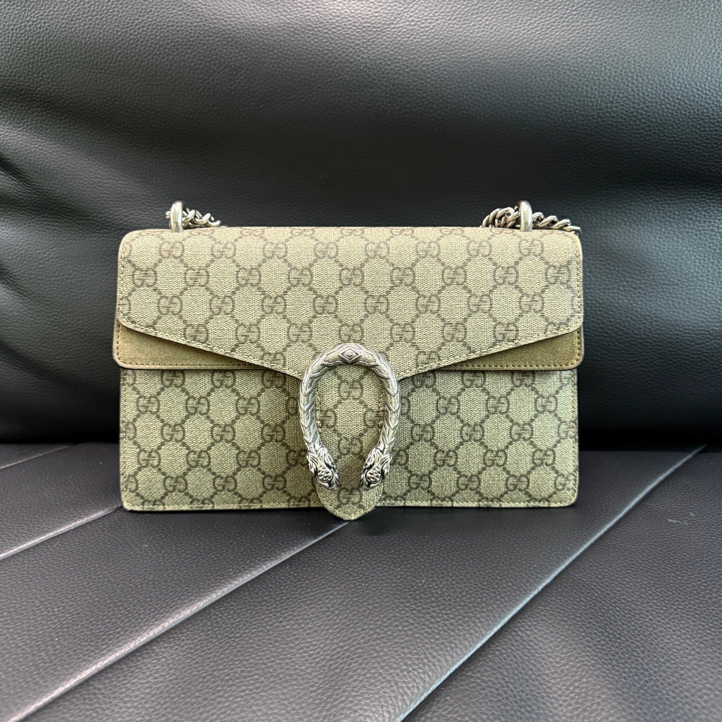Gucci - Dionysus Medium - GG Supreme canvas with suede trim - Multicolour (Beige/Brown with Green Suede) - (medium)
