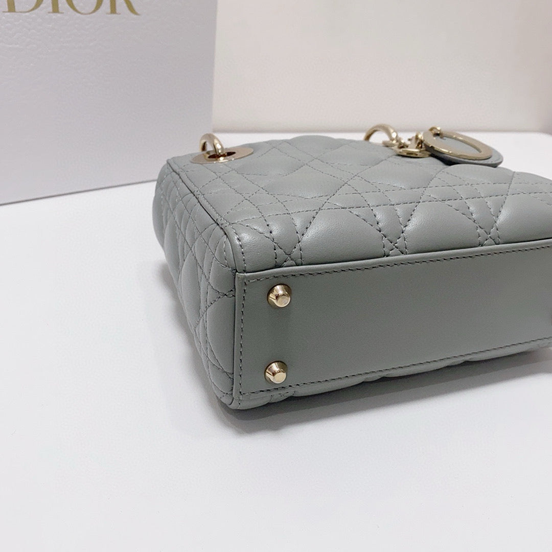 Dior - Lady Dior Mini - Lambskin leather - Grey with Gold-Tone Hardware - (mini)