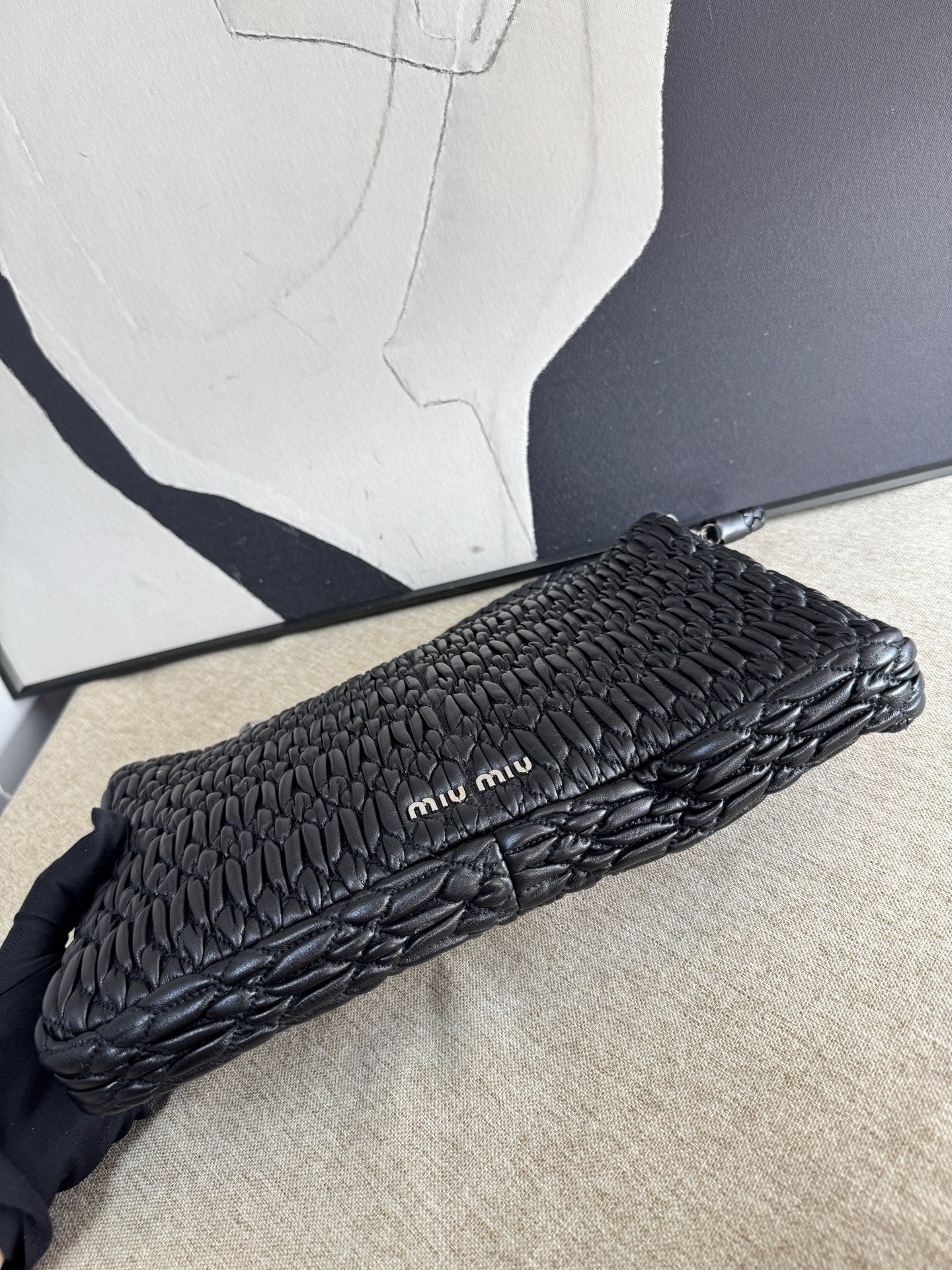 Miu Miu - Matelassé Crystal Chain Bag - Lambskin leather - Black - (Large)