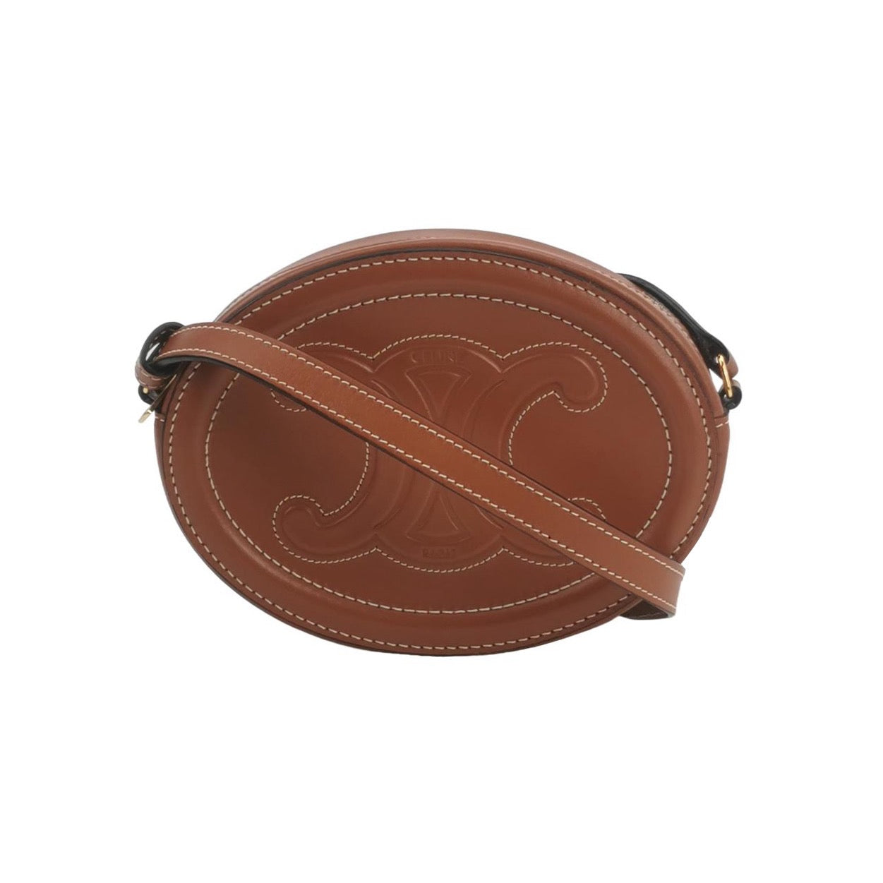 Celine - Triomphe Embossed Oval Bag - Cowhide leather - Brown - (mini)