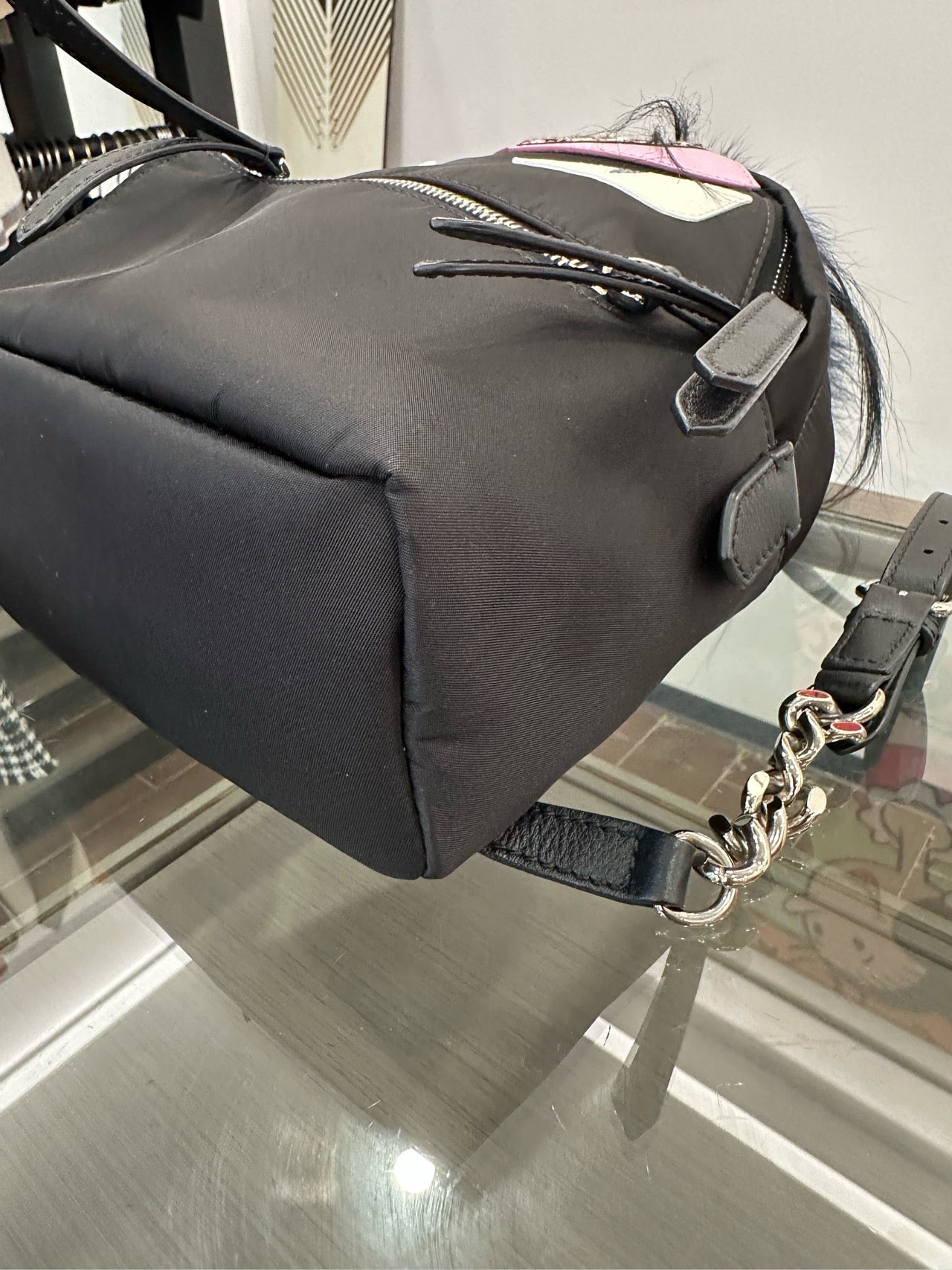 Fendi - Mini Monster Backpack - Synthetic fabric, Mink fur, Leather - Black with Blue, Pink and White accents - (mini)