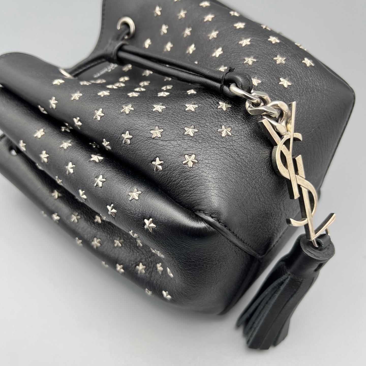 Saint Laurent - Studded Drawstring Bucket Bag - Grained leather - Black - (mini)