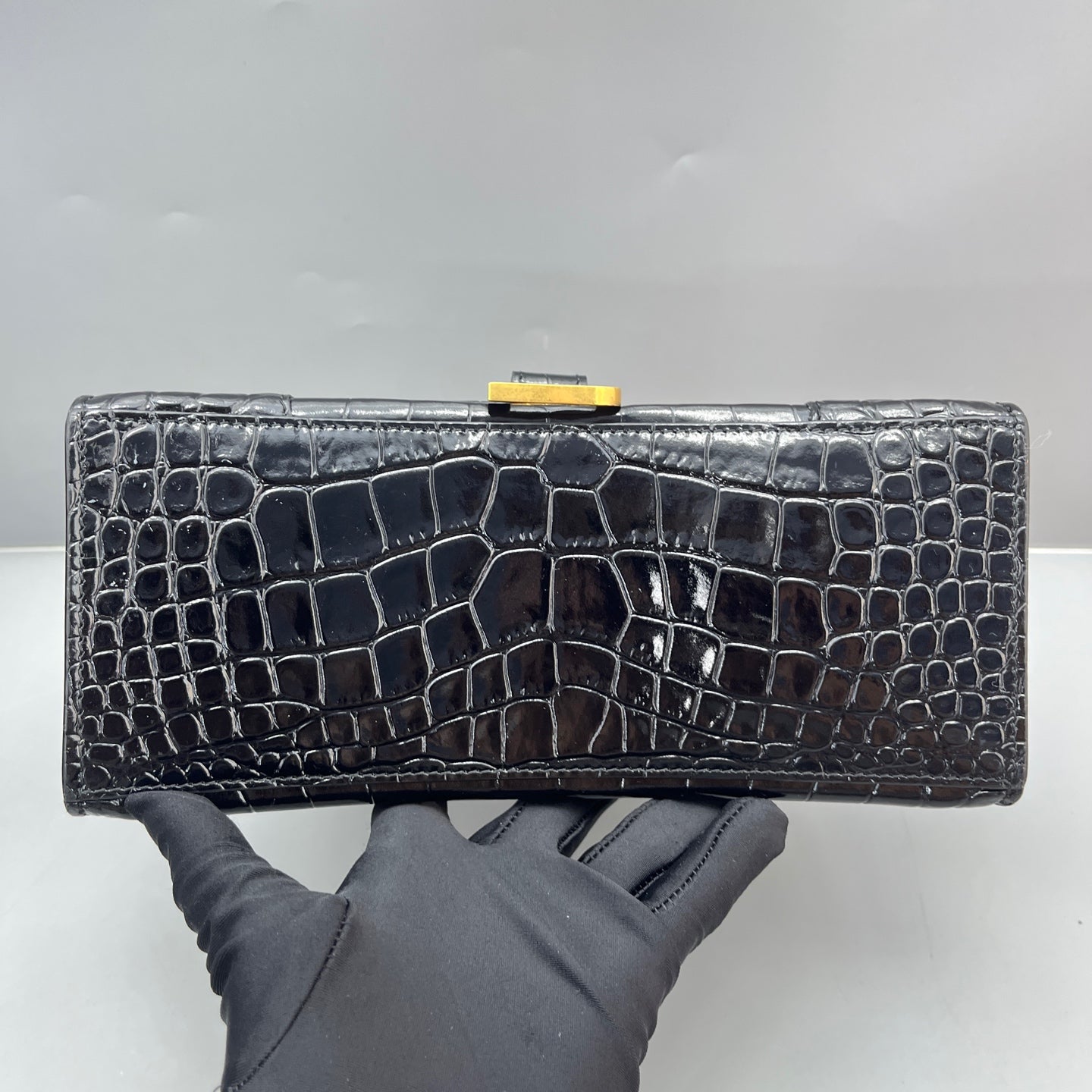 Balenciaga - Hourglass S Bag - Croc-embossed calfskin leather - Black - (Small)