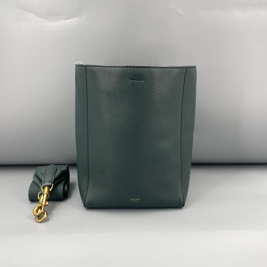 Celine - Small Sangle Bucket Bag (Style 182412L6024) - Grained leather - Dark Green - (Small)