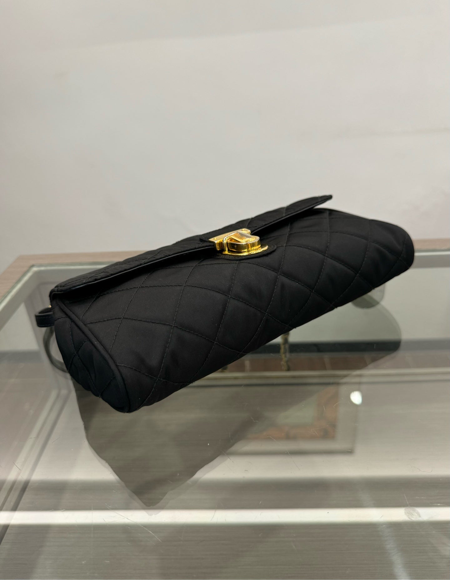 Prada - Quilted Nylon Flap Chain Shoulder Bag - Nylon, Saffiano leather trim - Black with Gold-Tone Hardware - (small)