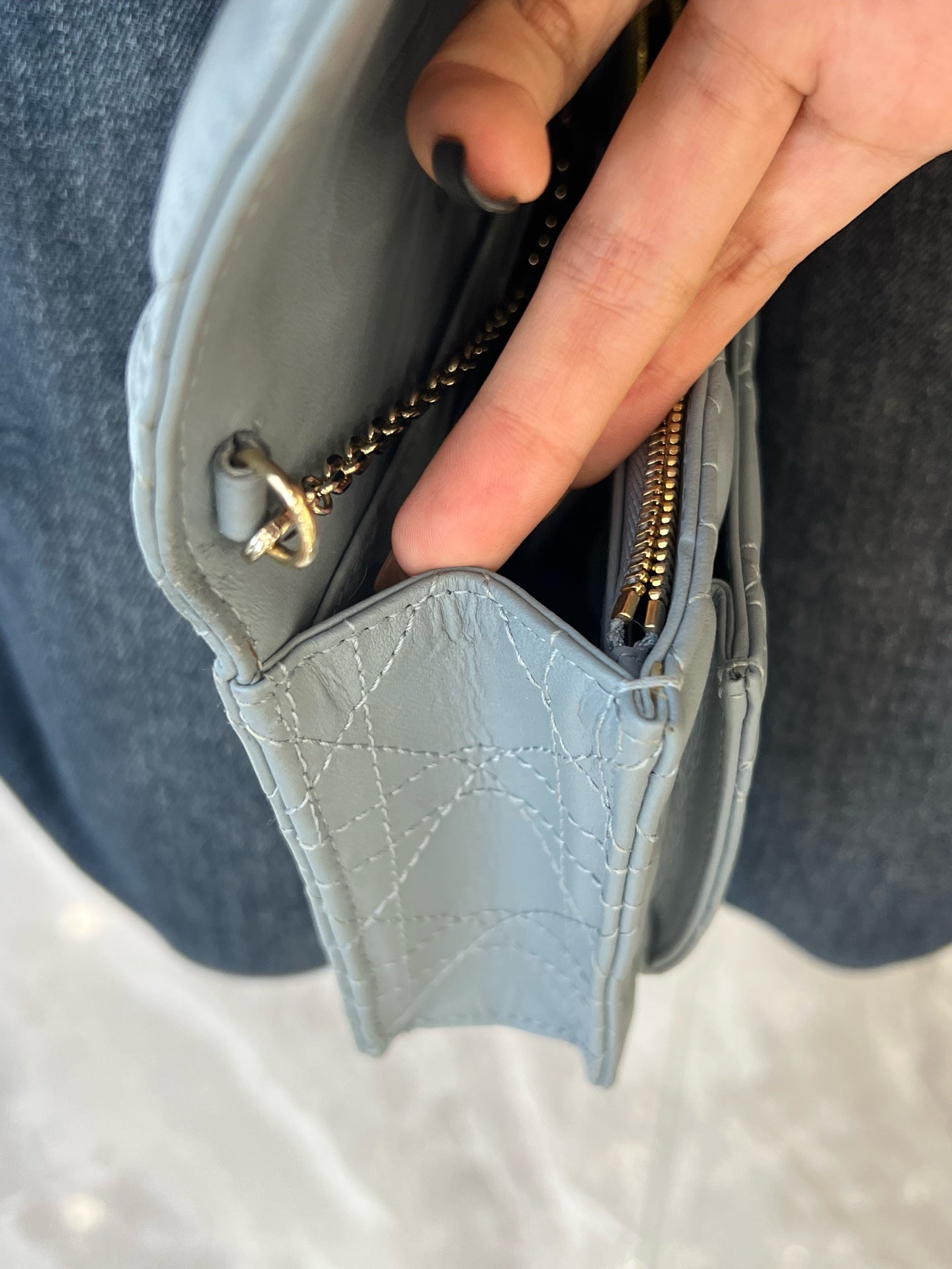 Dior - Daily Miss Lady WOC Pearl Chain Bag - Leather - Blue - (mini)