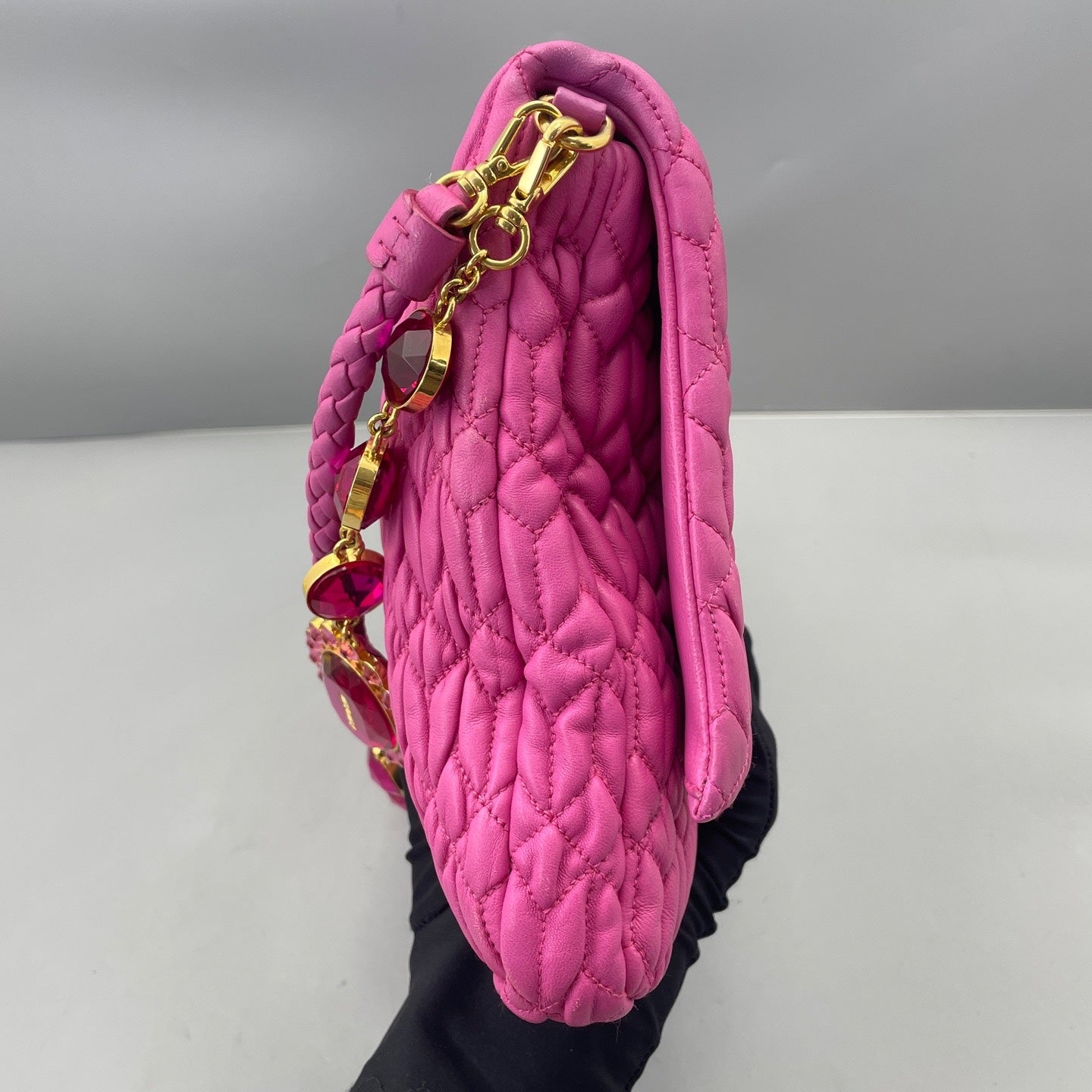 Miu Miu - Matelassé Jewel Chain Shoulder Bag - Leather - Pink - (Medium)