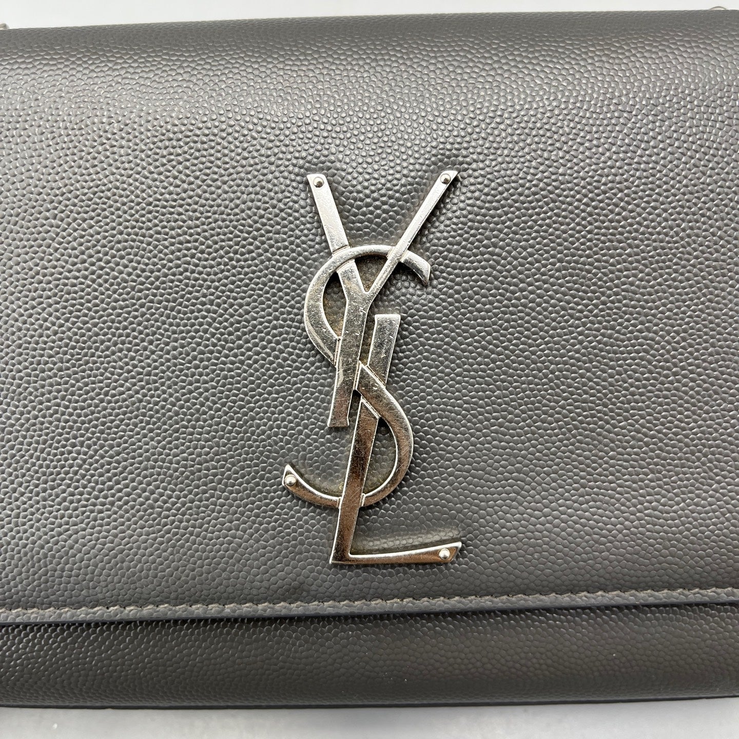 Saint Laurent - Kate Chain Bag - Grain de poudre embossed leather - Grey with Silver-Tone Hardware - (small)