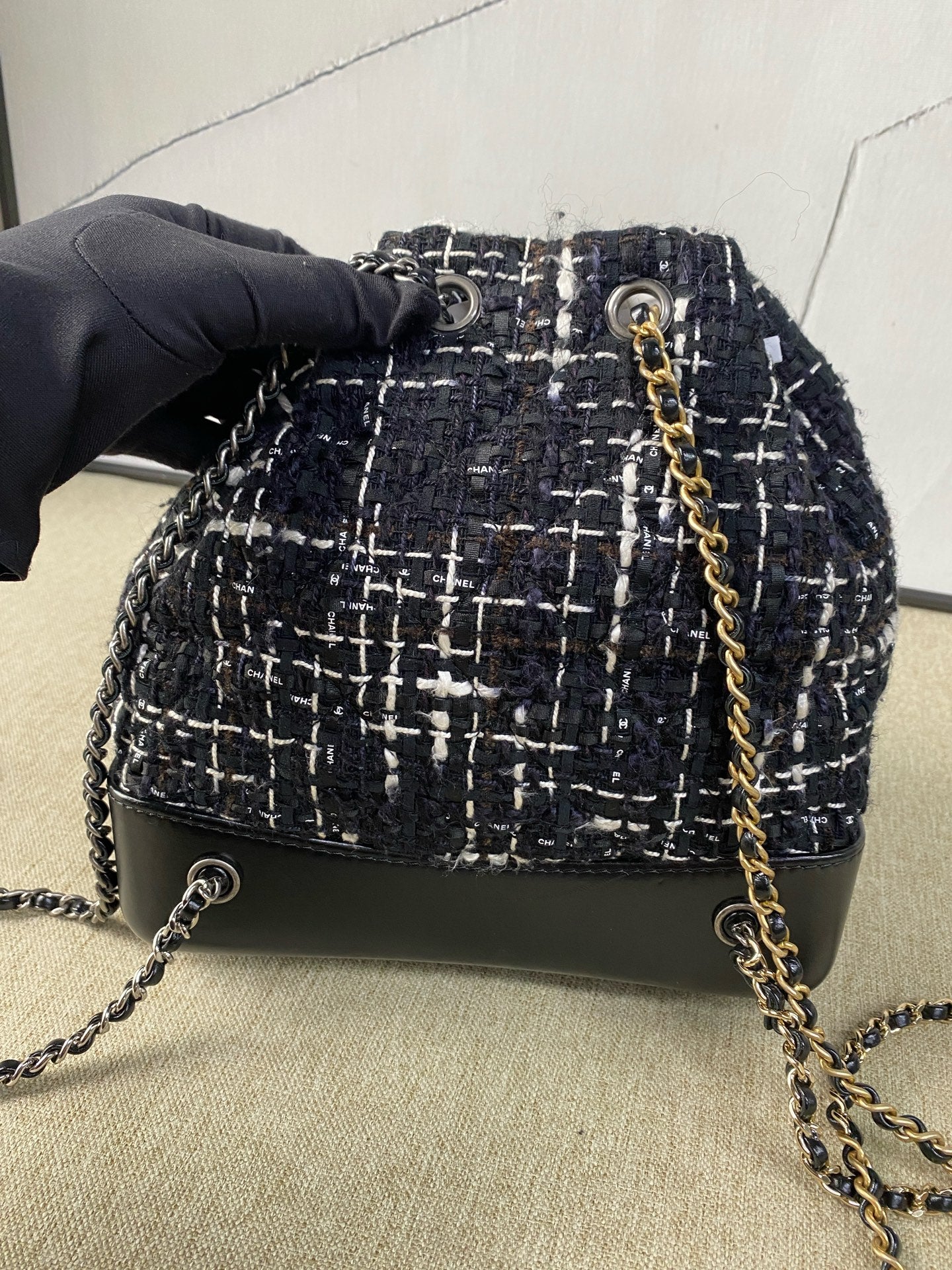 Chanel - Gabrielle Backpack Small - Tweed and Leather - Black, White - (Small)