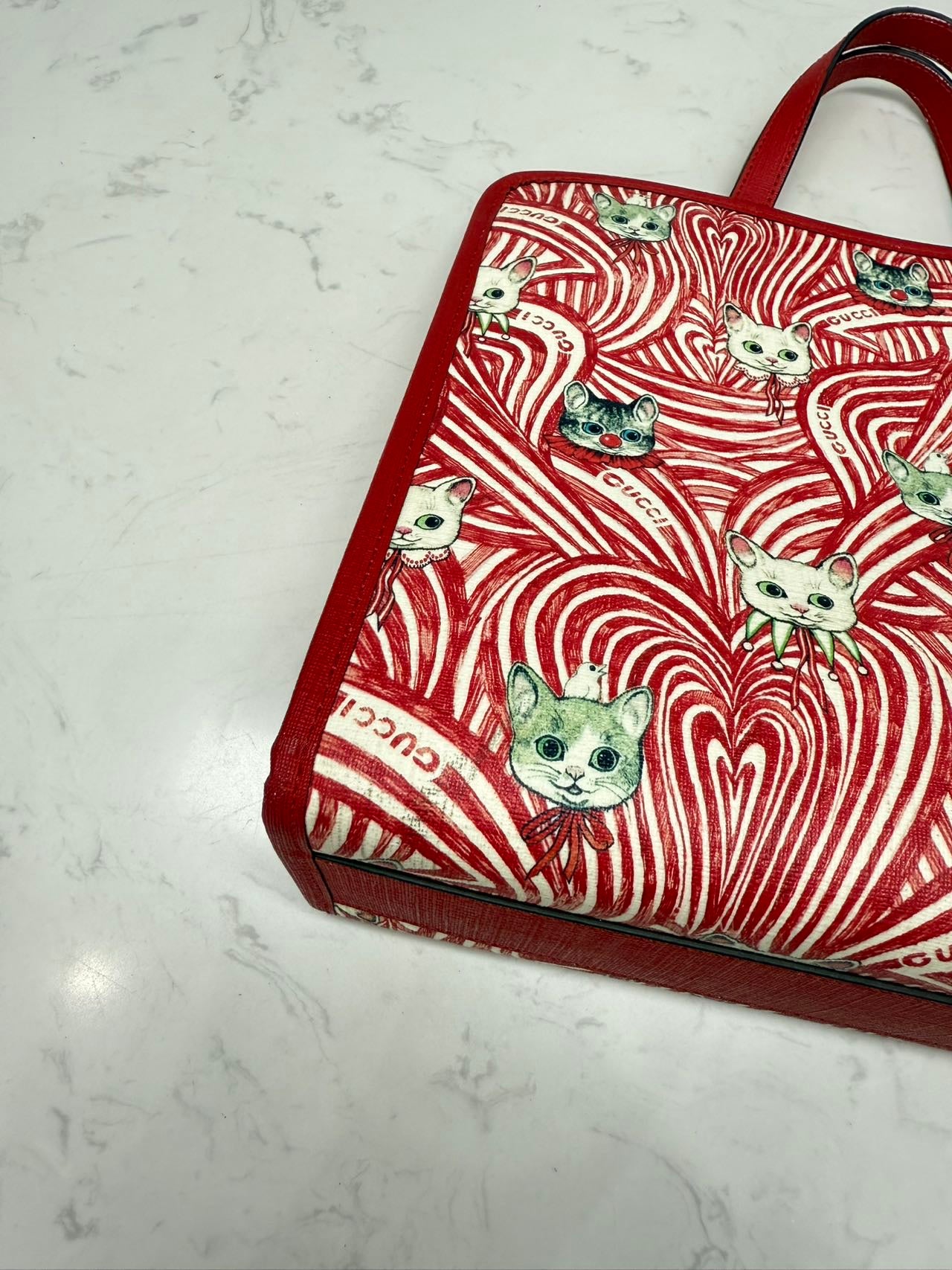 Gucci - Limited Edition Cat Print Mini Tote Bag - Coated canvas with leather trim - Red - (mini)