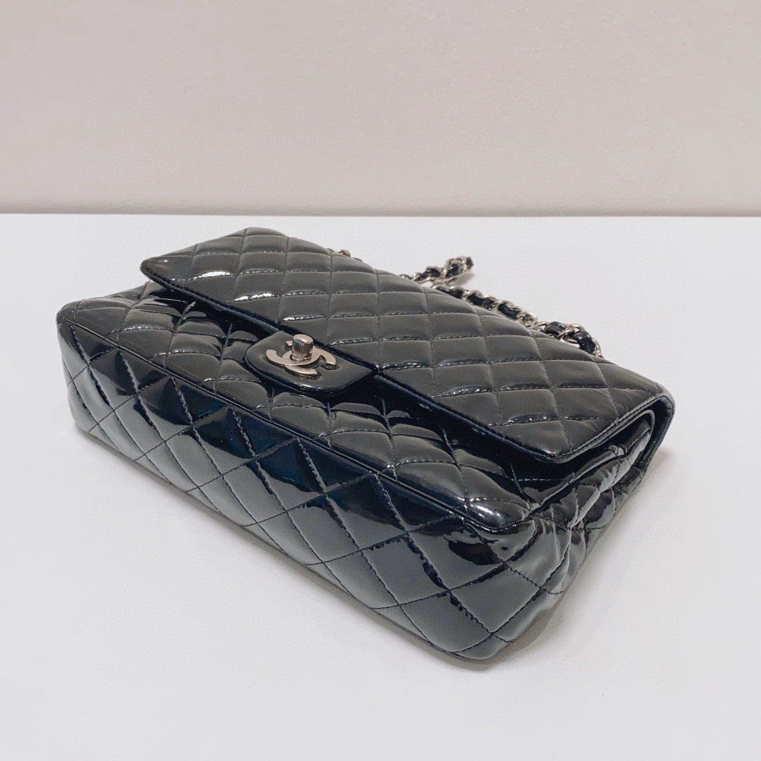 Chanel - Classic Flap Medium Double Flap Bag - Patent leather - Black - (Medium)