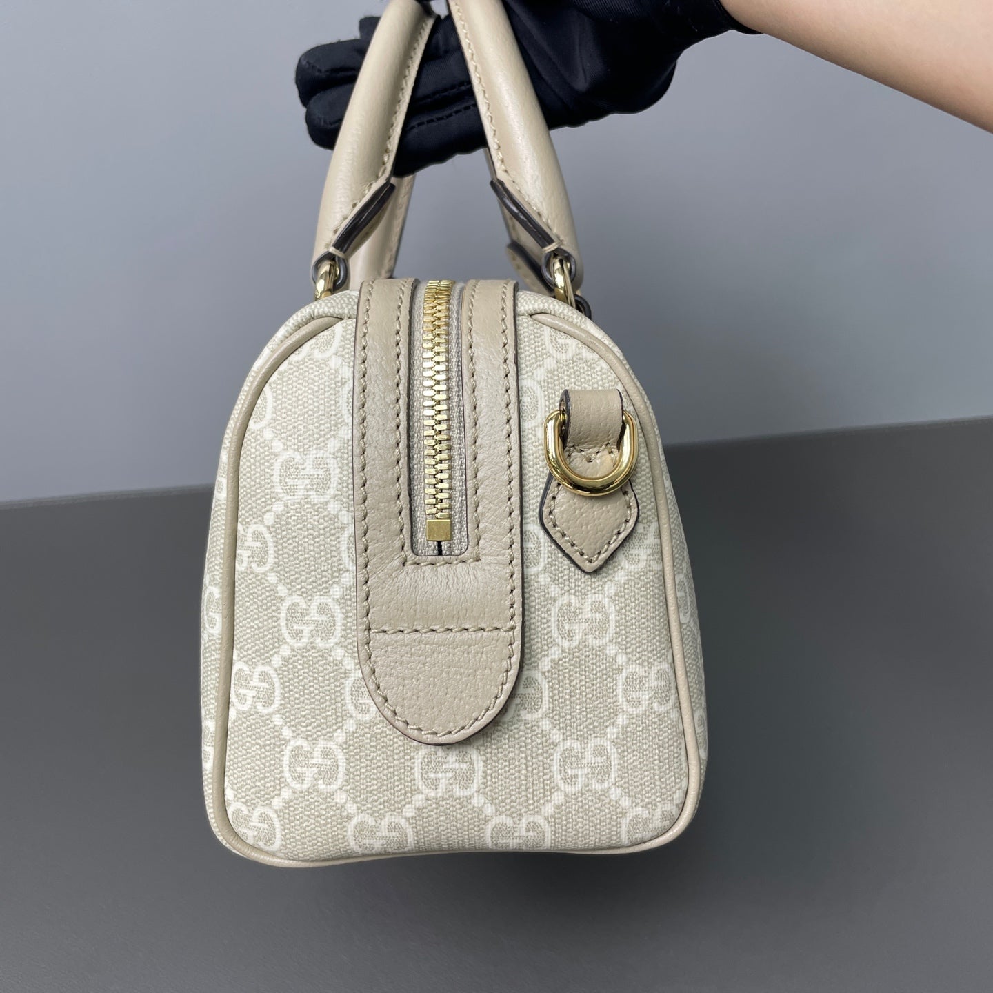 Gucci - Ophidia Boston Bag - GG Supreme canvas with leather trim - Beige - (mini)