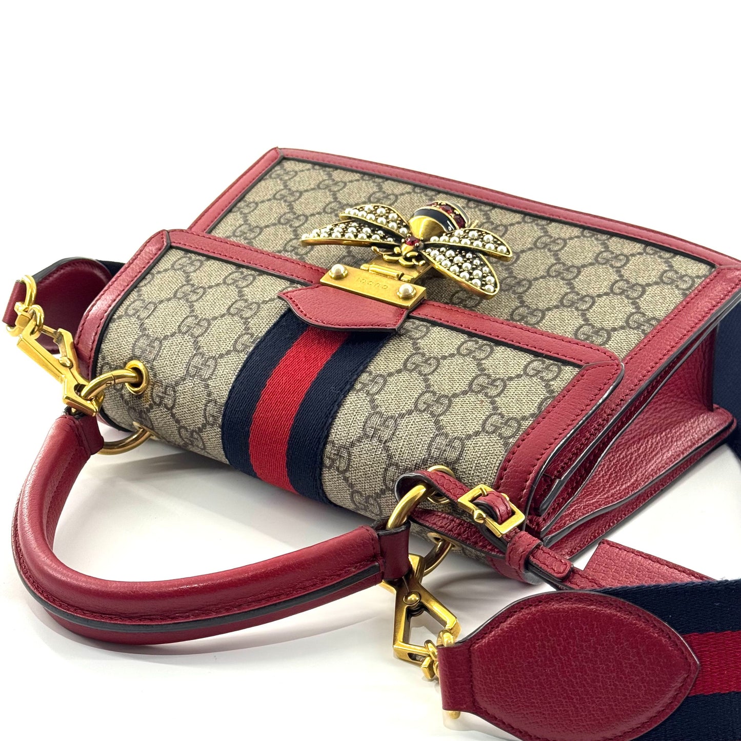 Gucci - Queen Margaret Top Handle Bag - GG Supreme canvas with leather trim - Red - (Small)