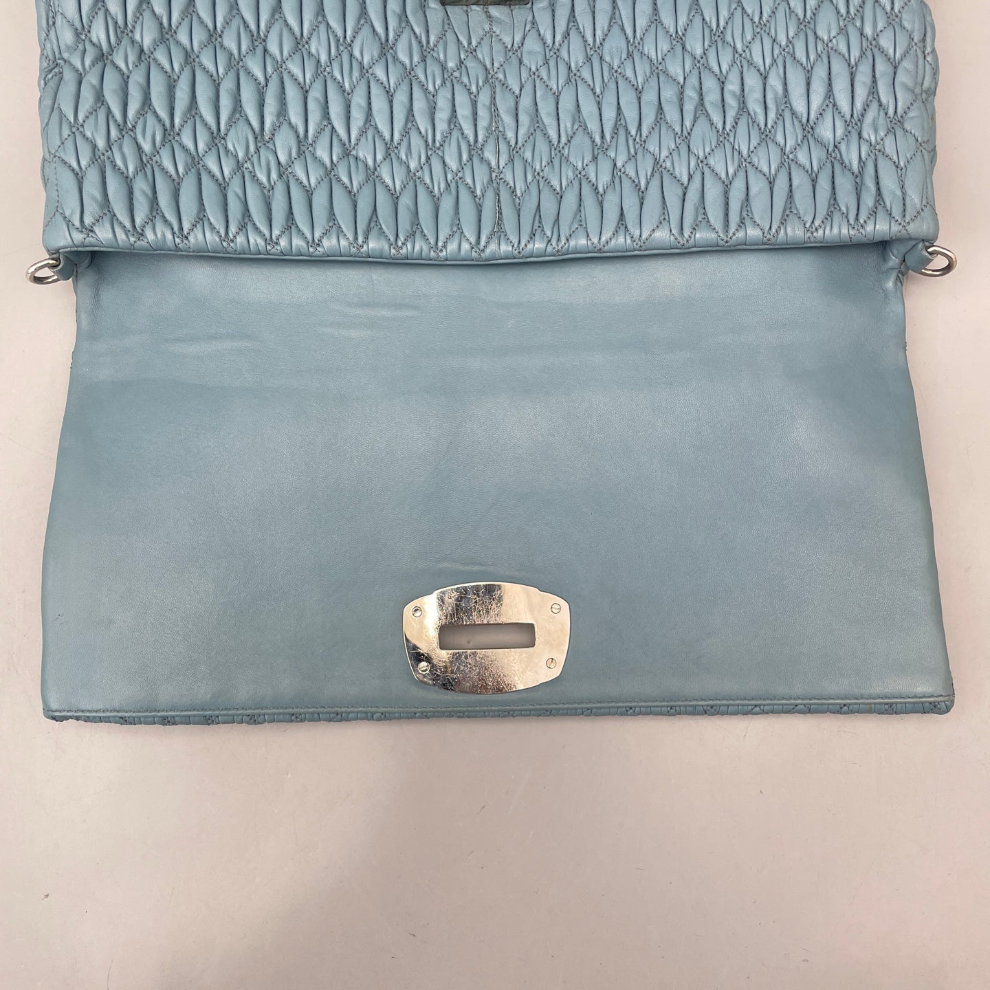 Miu Miu - Matelassé Gemstone Chain Pleated Bag - Leather - Blue - (medium)