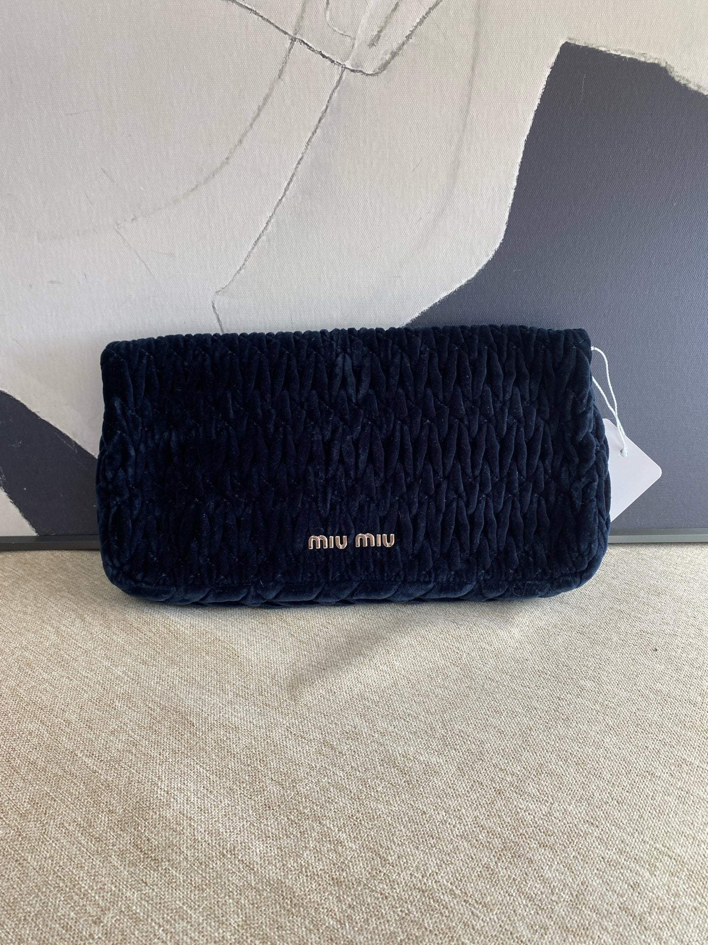 Miu Miu - Matelassé Velvet Crystal Shoulder Bag - Velvet - Blue - (small)