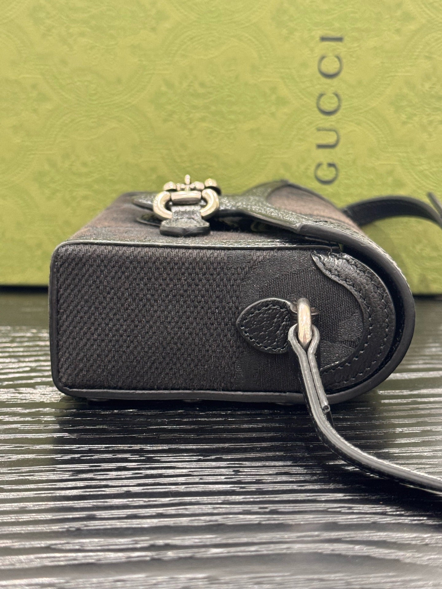 Gucci - 1955 Horsebit Super Mini Bag - GG canvas with leather trim - Black - (mini)