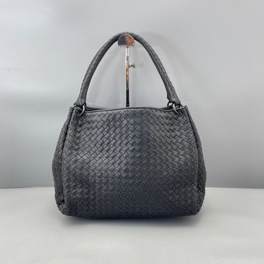Bottega Veneta - Intrecciato Top Handle Shoulder Bag - Leather - Black - (medium)