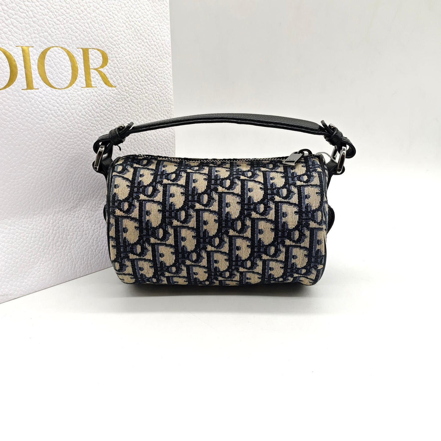 Dior - Mini Oblique Messenger Cylinder Bag - Embroidered canvas with leather trim - Beige and Blue - (mini)