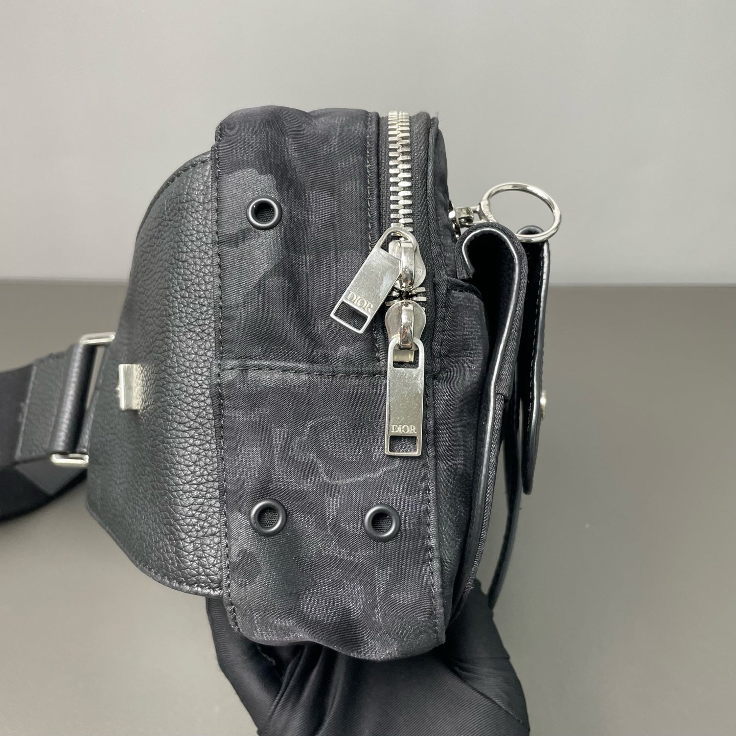 Dior - Saddle Belt Bag - Oblique canvas and pebbled leather - Black - (medium)