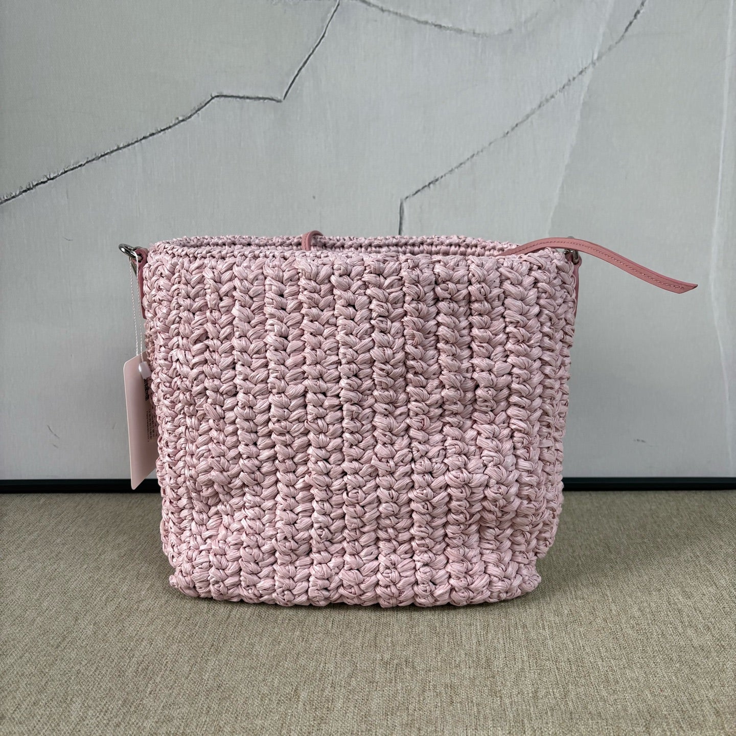 Miu Miu - Rafia Crystal Bucket Bag - Raffia with crystal embellishments and leather trim - Pink - (small)