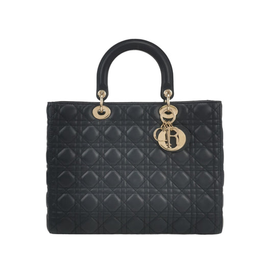 Dior - Lady Dior - Cannage quilted lambskin leather - Dark Navy Blue with Gold-Tone Hardware - (Medium)