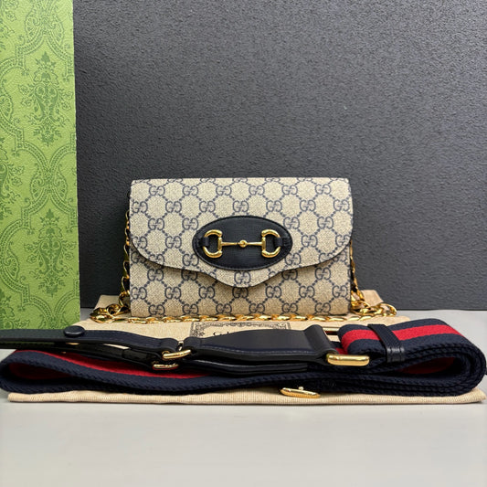 Gucci - Horsebit 1955 Mini Bag - GG Supreme canvas with leather trim - Blue - (mini)