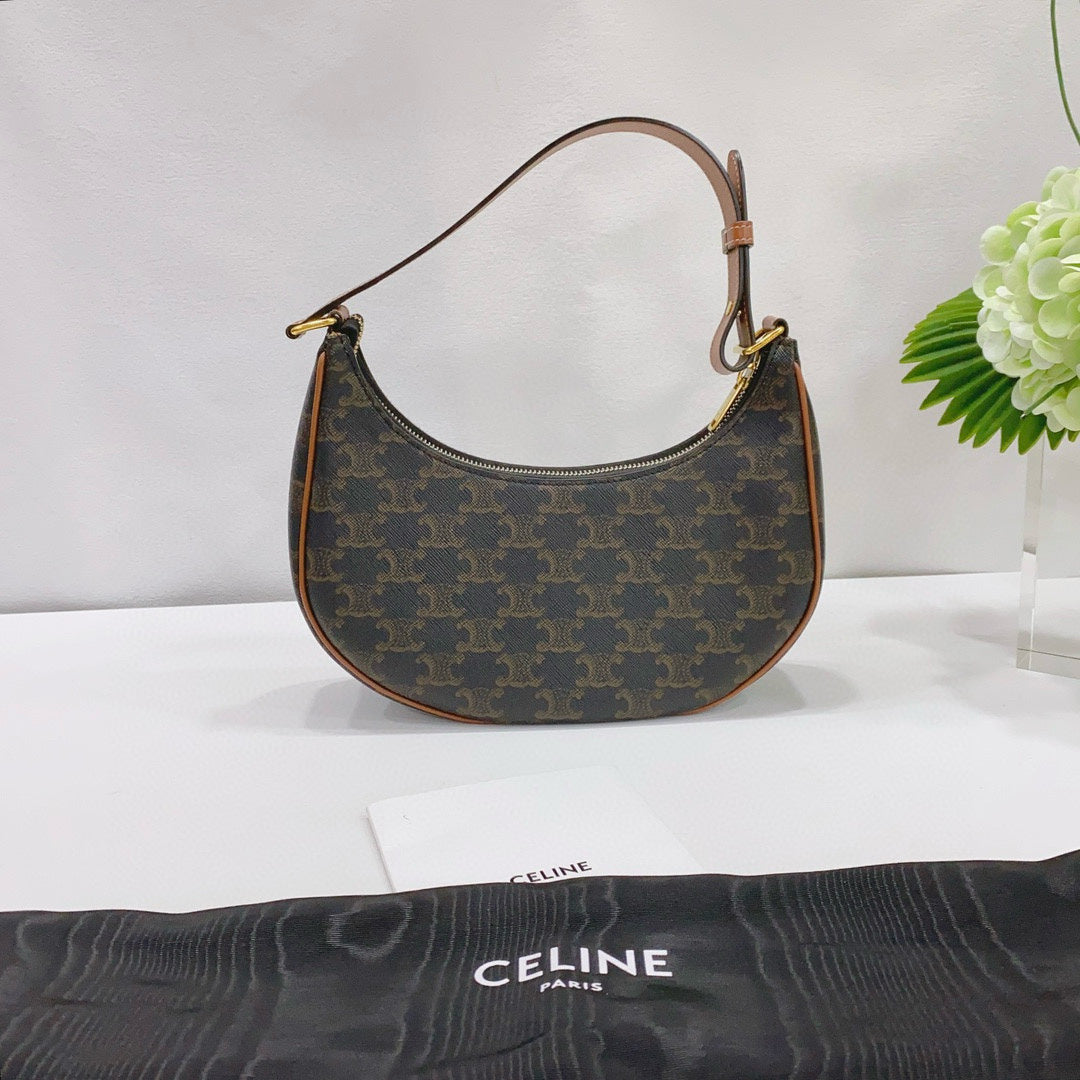 Celine - Ava Triomphe Shoulder Bag - Triomphe Canvas with Leather Trim - Brown - (Mini)
