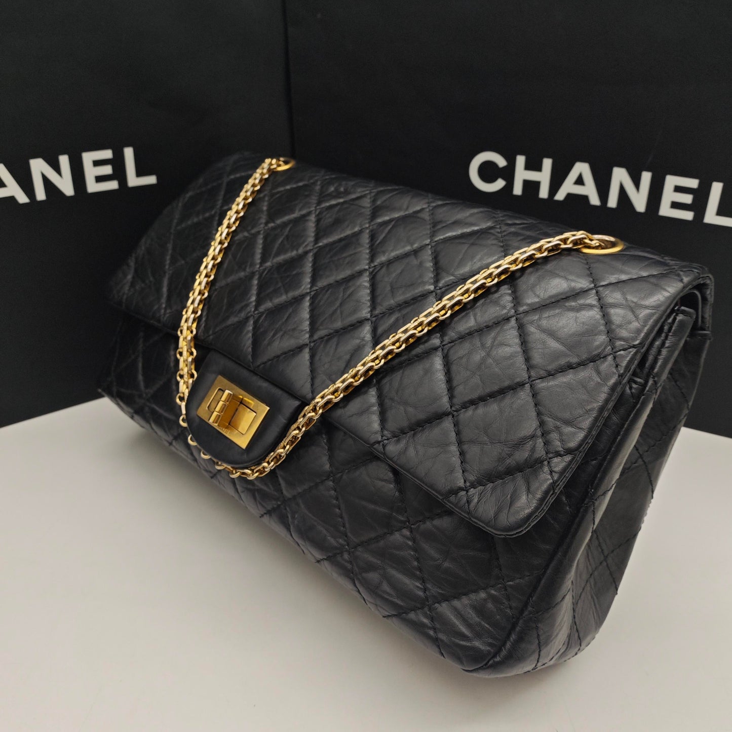 Chanel - Reissue 2.55 Flap Bag - Aged calfskin leather - Black - (Large)