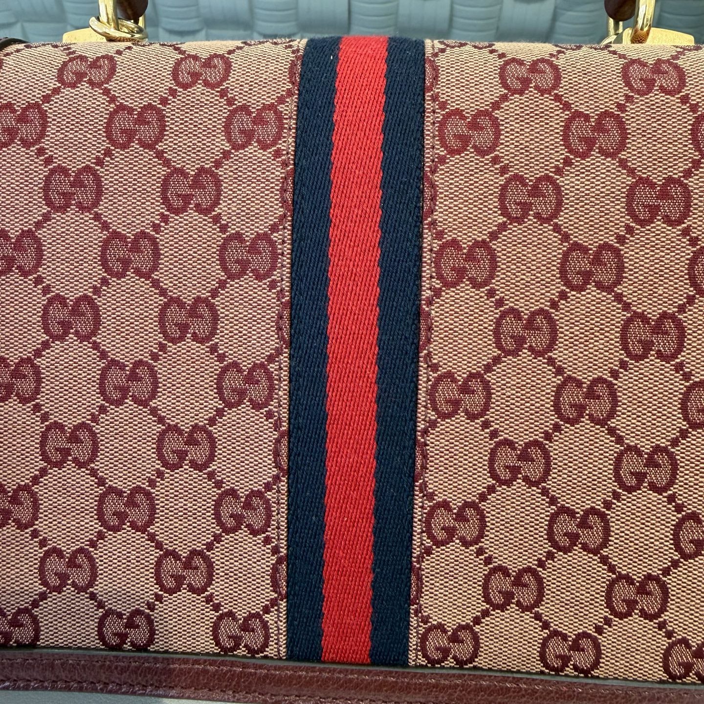 Gucci - Ophidia Top Handle Bag - GG Supreme canvas with leather trim - Burgundy - (medium)