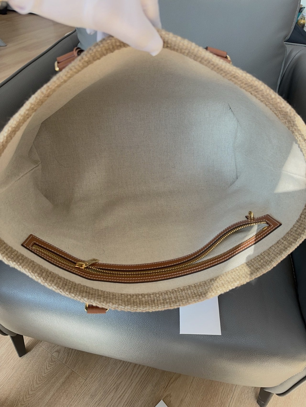 Celine - Cabas Woven Tote - Woven textile and leather - Beige - (Large)