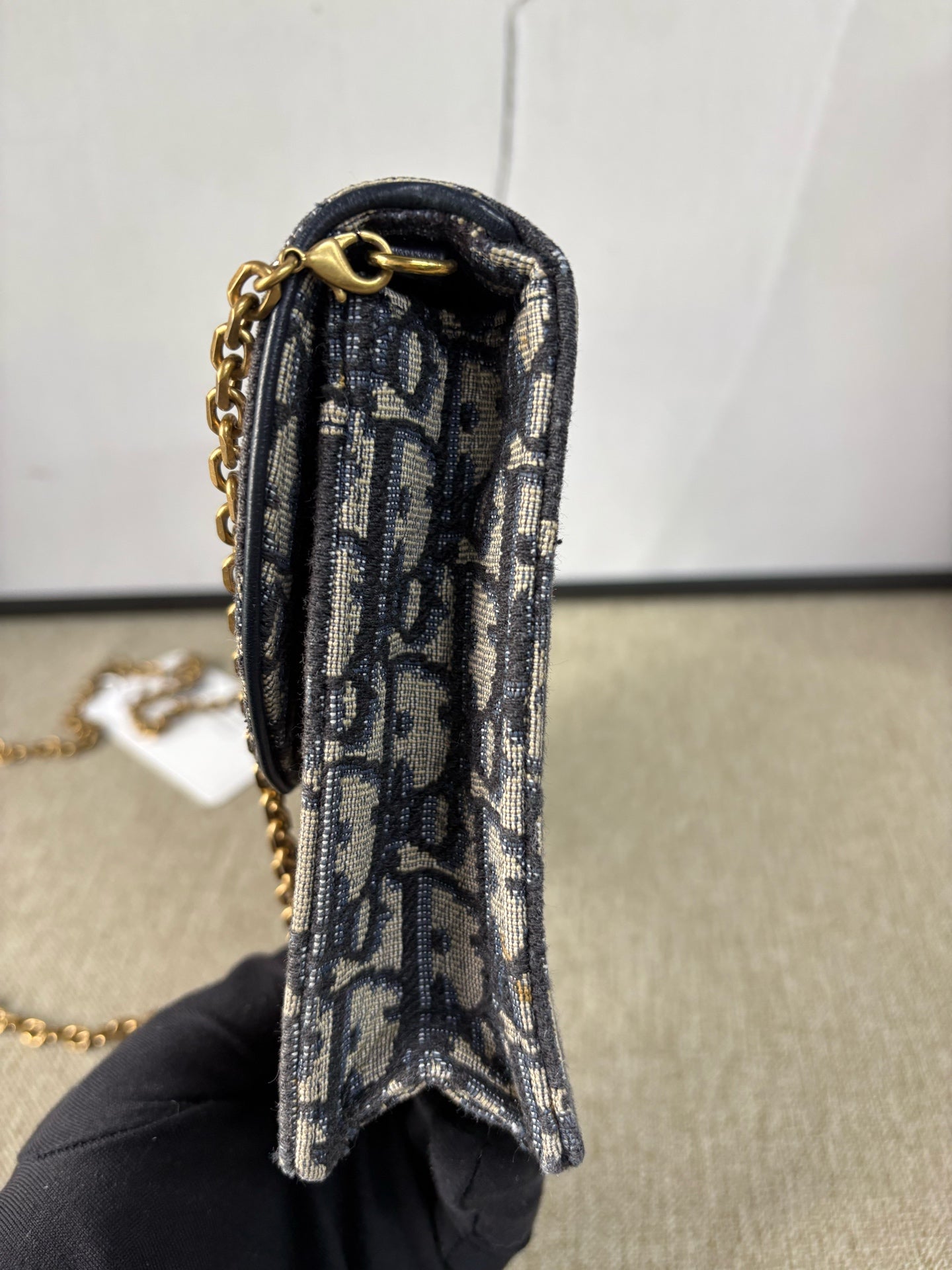 Dior - Saddle Wallet on Chain - Embroidered Oblique Canvas - Blue - (small)
