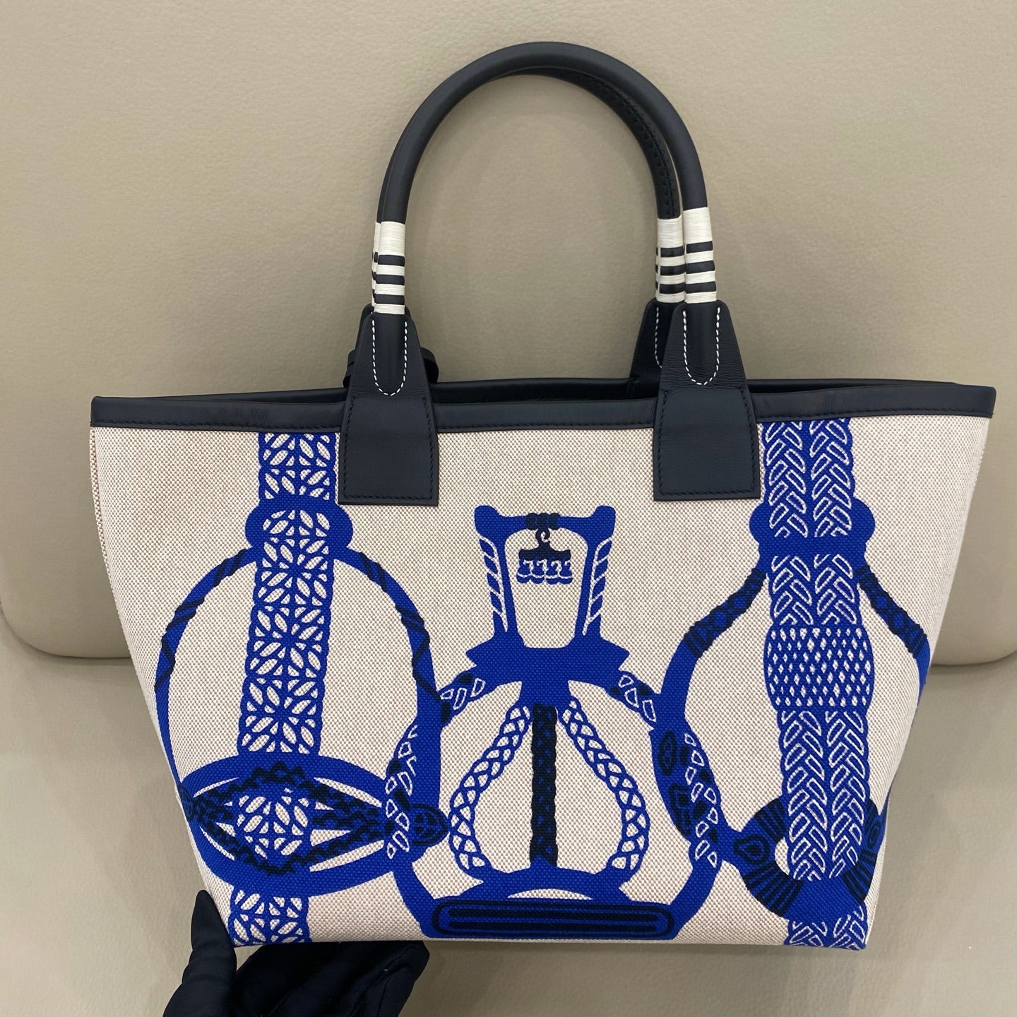 Hermès - Steeple 28cm - Canvas and Leather - Beige and Blue - (medium)