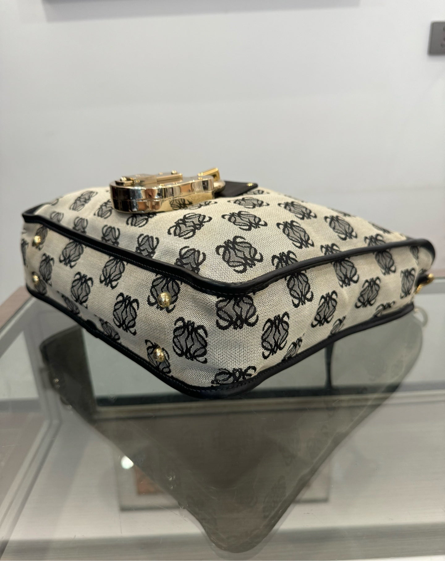 Loewe - Anagram Lock Shoulder Bag - Canvas with Leather Trim - Beige, Black - (medium)