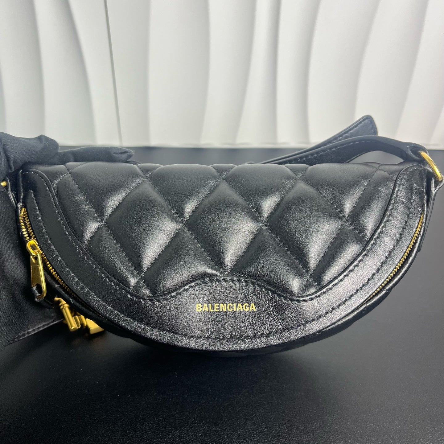 Balenciaga - Quilted Half-Moon Belt Bag - Goatskin leather - Black - (mini)