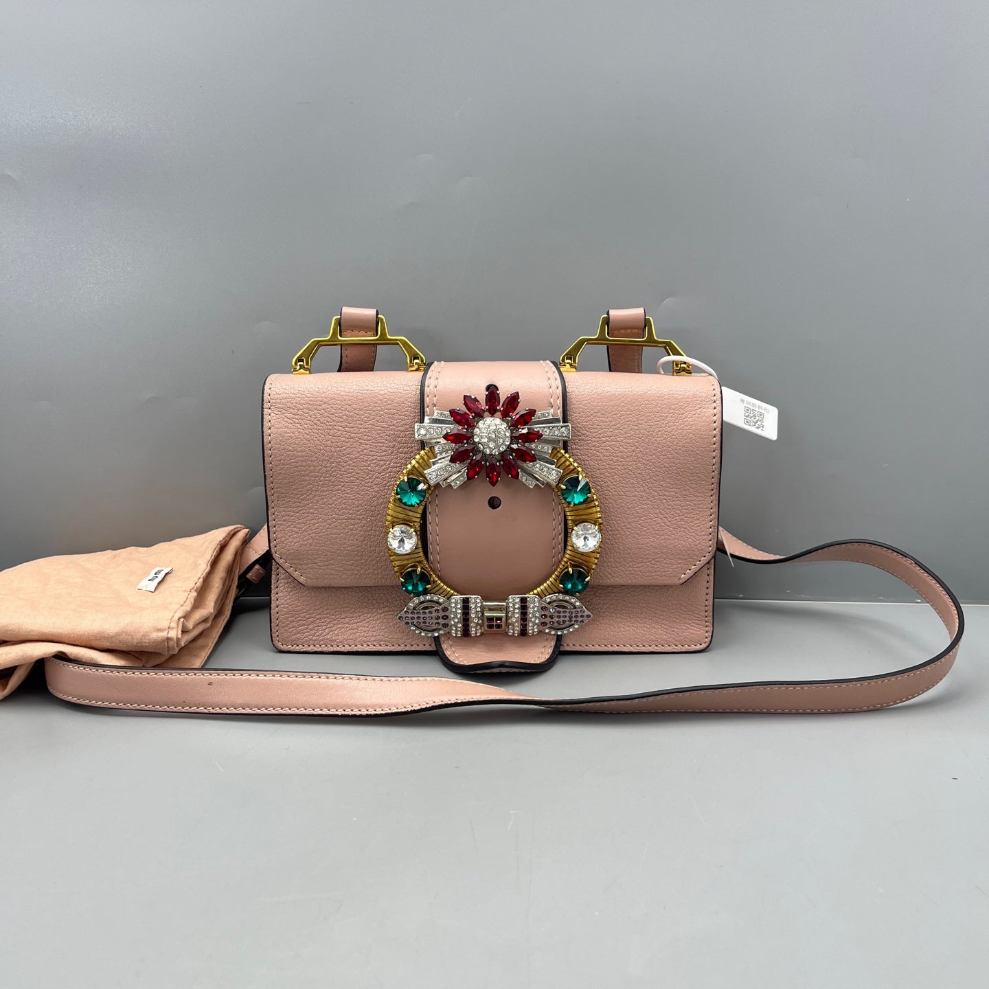 Miu Miu - Jeweled Flap Shoulder Bag - Leather - Pink - (small)
