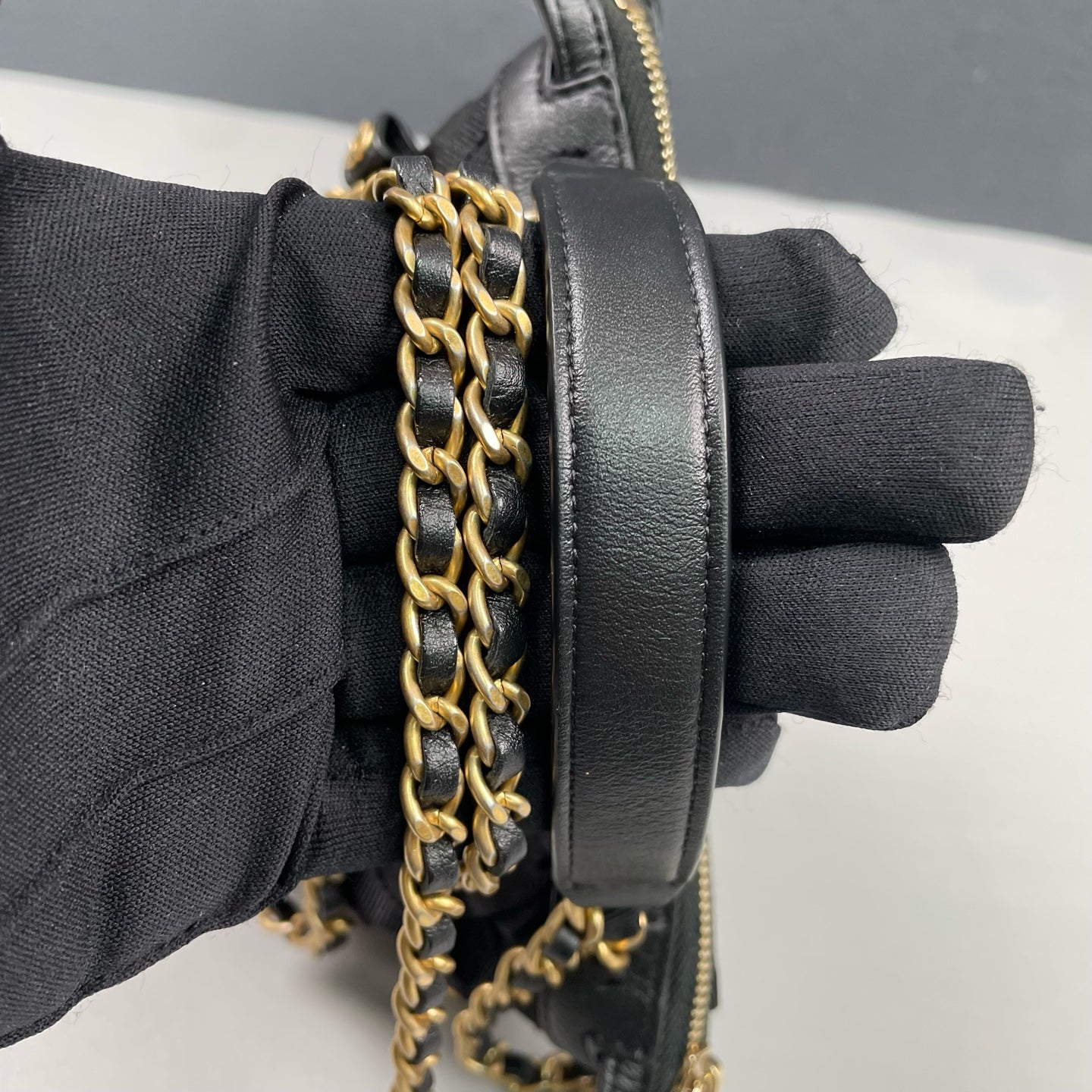 Chanel - Mini Top Handle Crossbody Pouch Bag - Satin with leather trim - Black with Gold-Tone Hardware - (Mini)