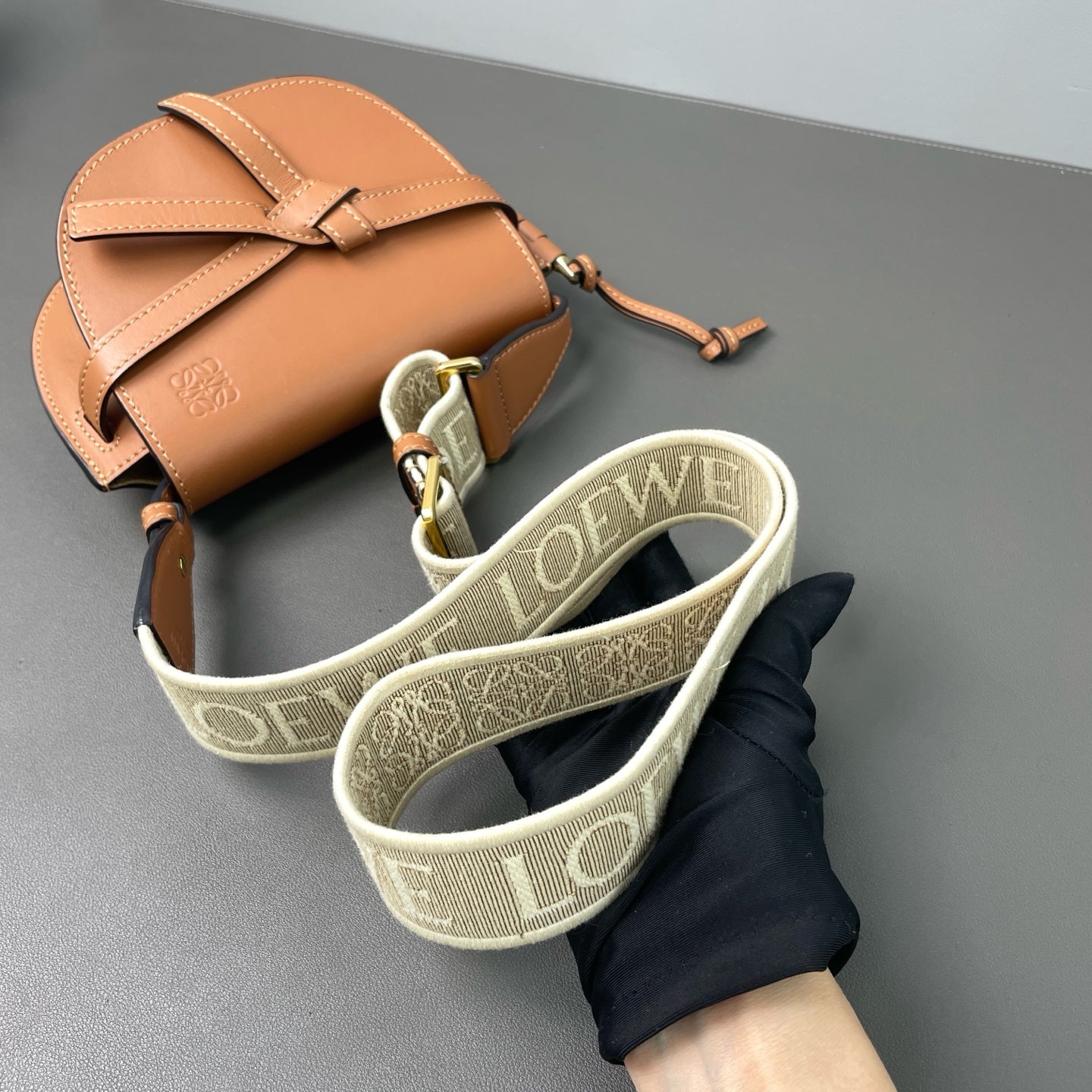 Loewe - Gate Mini Dual Saddle Bag with Wide Strap - Leather - Camel - (mini)