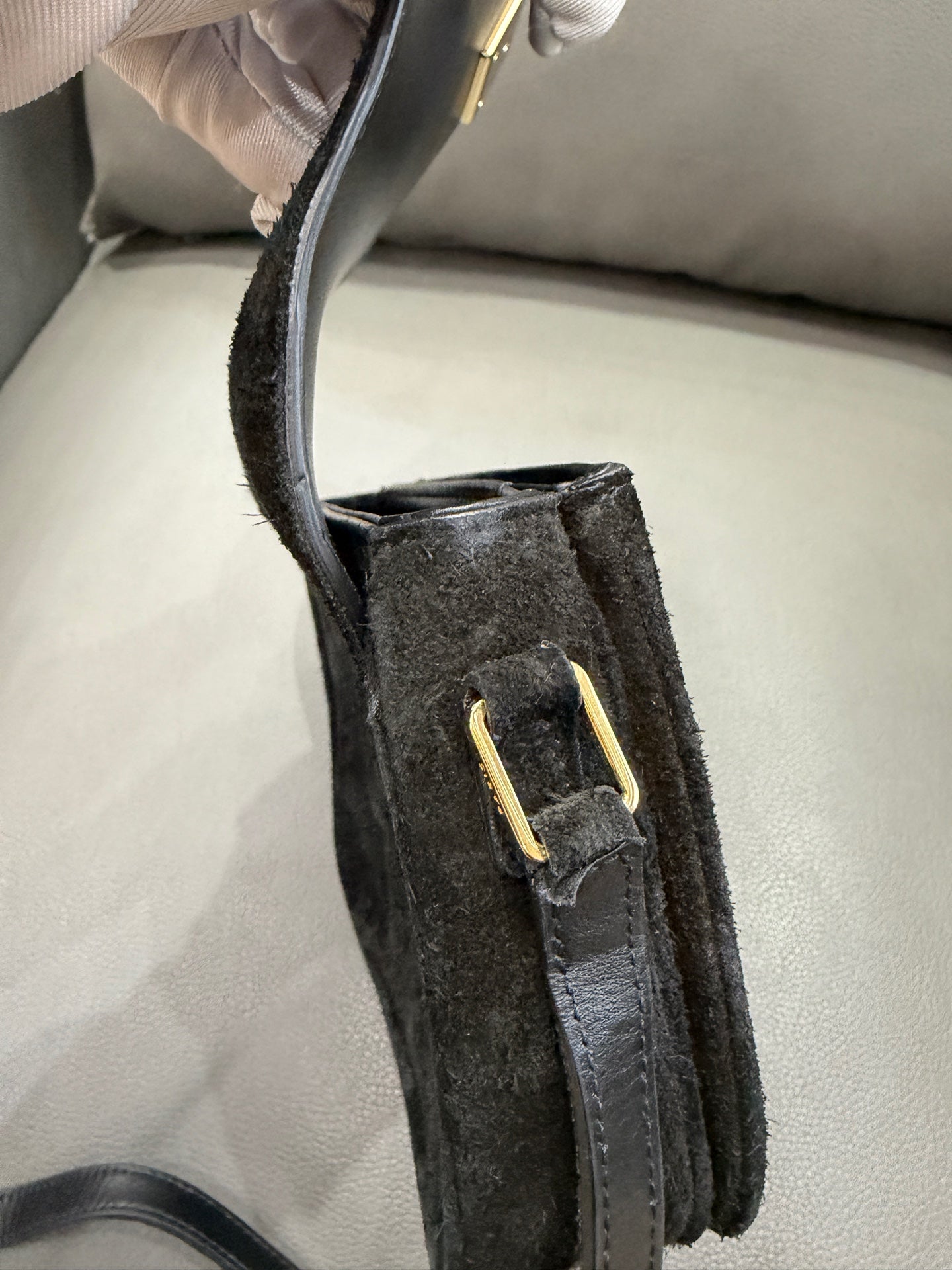 Celine - C Charm Messenger Bag - Suede - Black - (Small)