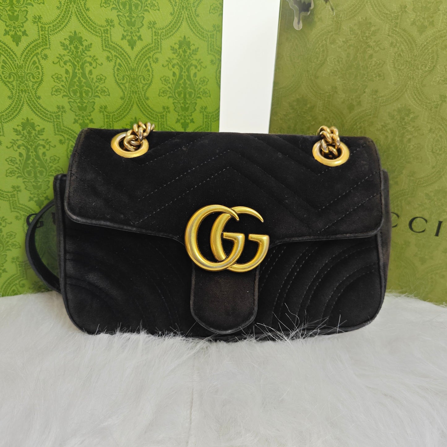 Gucci - GG Marmont Matelassé Mini Bag - Velvet with leather trim - Black - (mini)