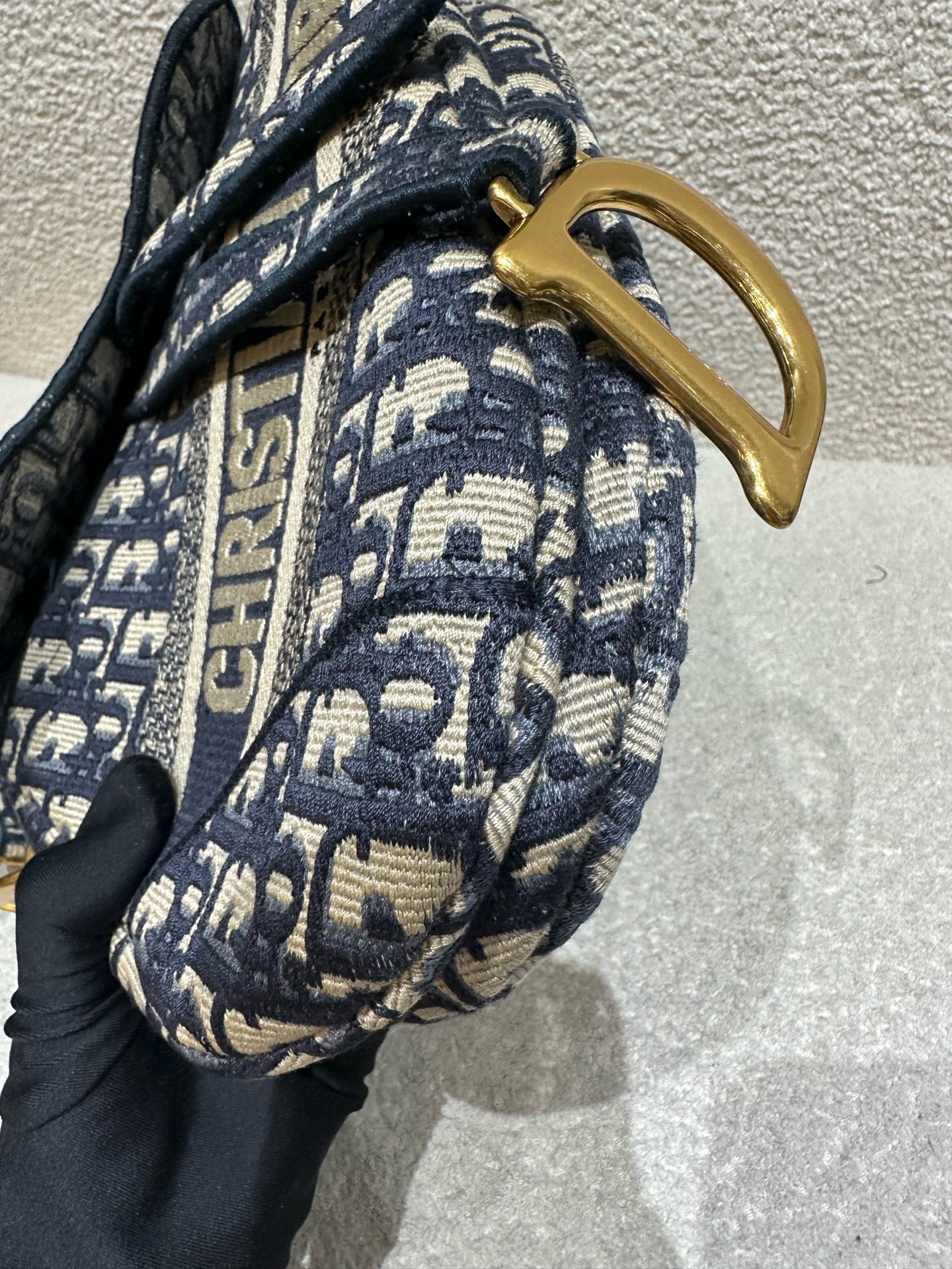 Dior - Saddle Bag - Embroidered canvas - Navy - (Medium)
