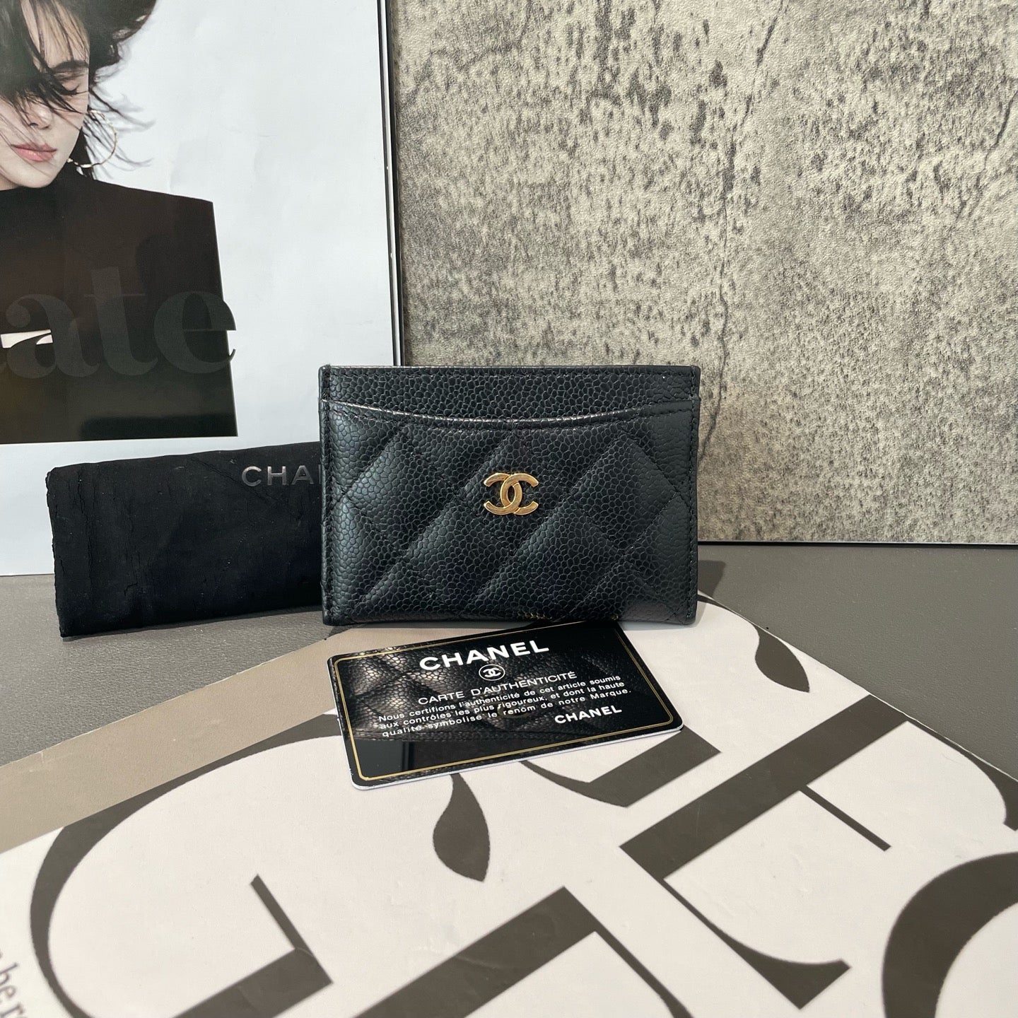 Chanel - CF Card Holder - Grained leather - Black - (mini)