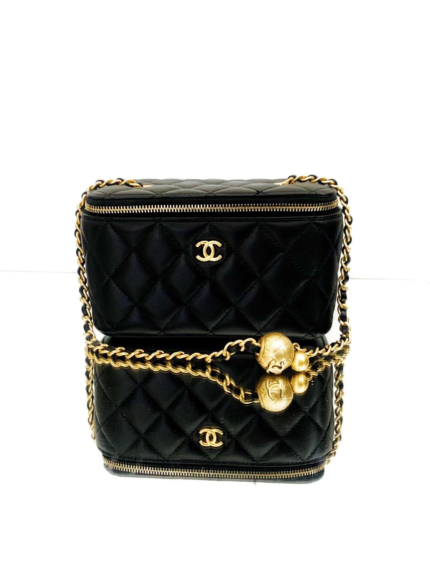 Chanel - Gold Ball Vanity Case - Lambskin leather - Black - (mini)