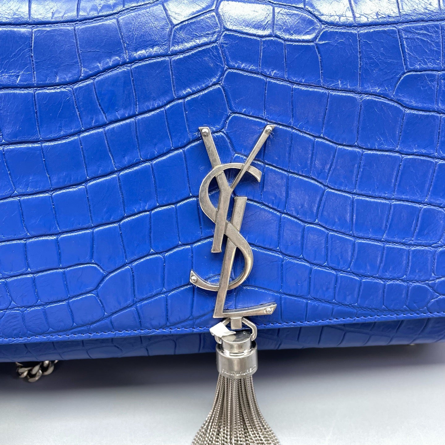 Saint Laurent - Kate Medium Chain Bag with Tassel - Calfskin leather with crocodile embossing - Blue - (medium)