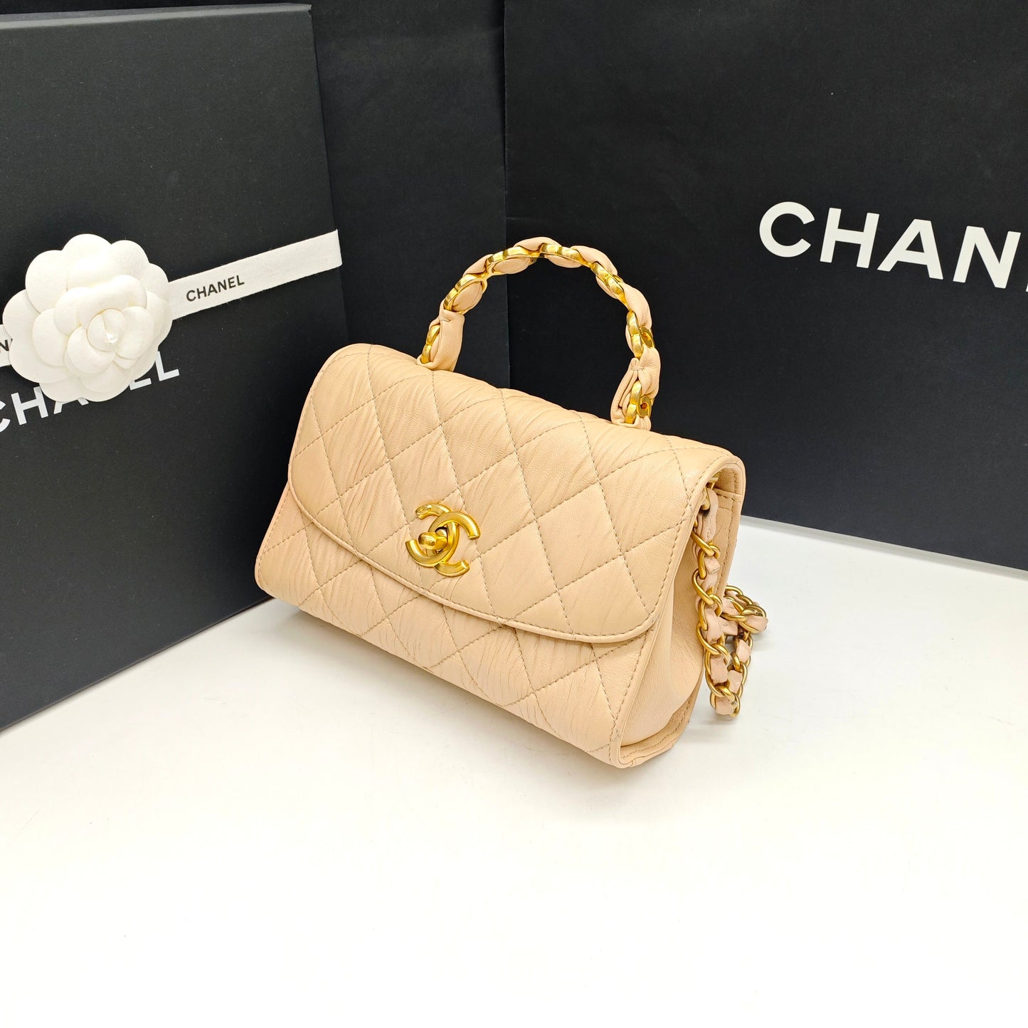 Chanel - Top Handle Flap Bag - Lambskin leather - Beige - (mini)