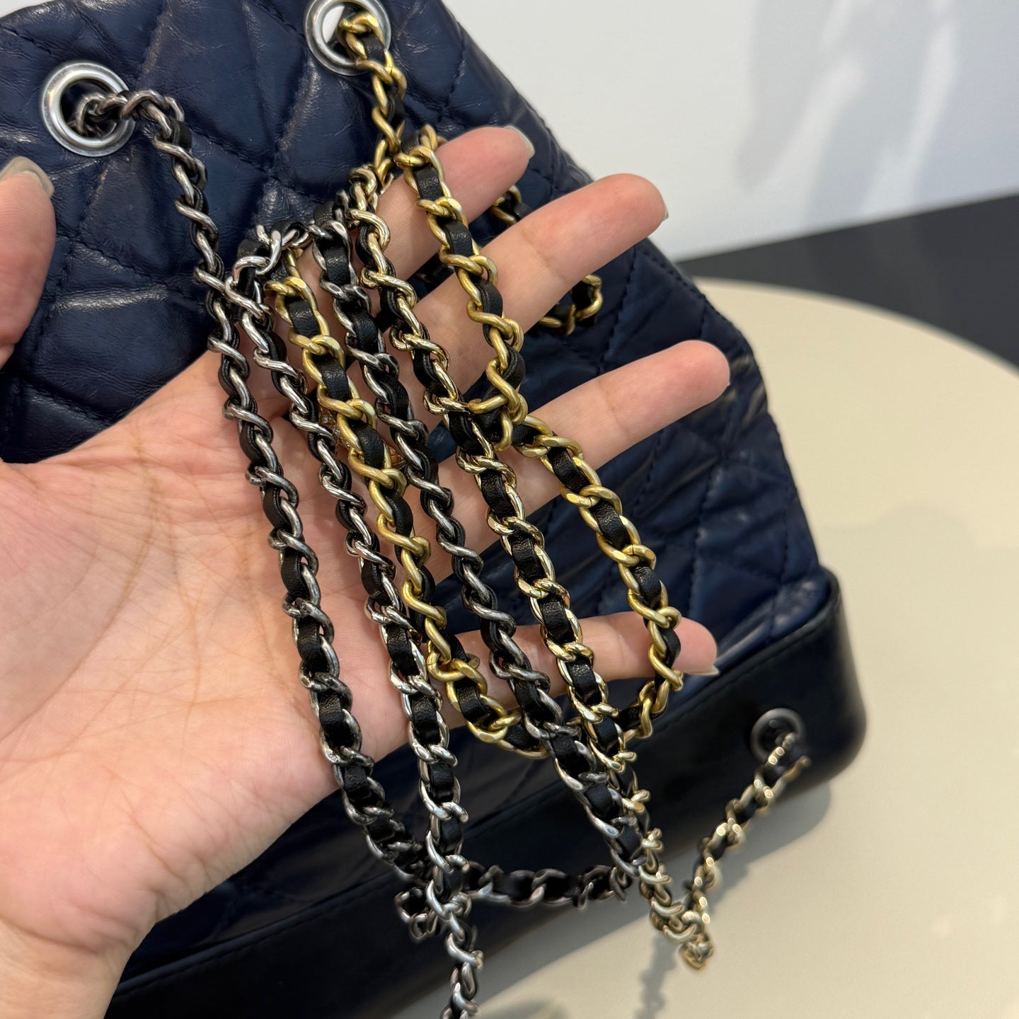 Chanel - Gabrielle Backpack - Aged Calfskin Leather - Blue and Black - (Medium)