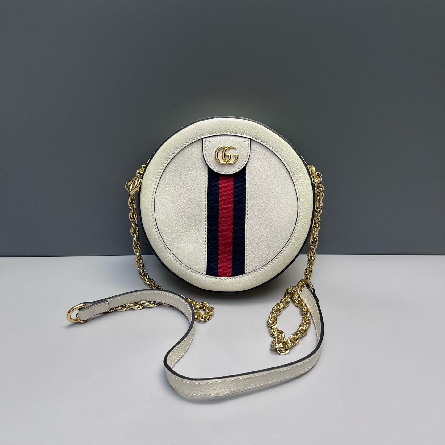 Gucci - Ophidia Round Mini Chain Bag - Grained leather - White - (mini)