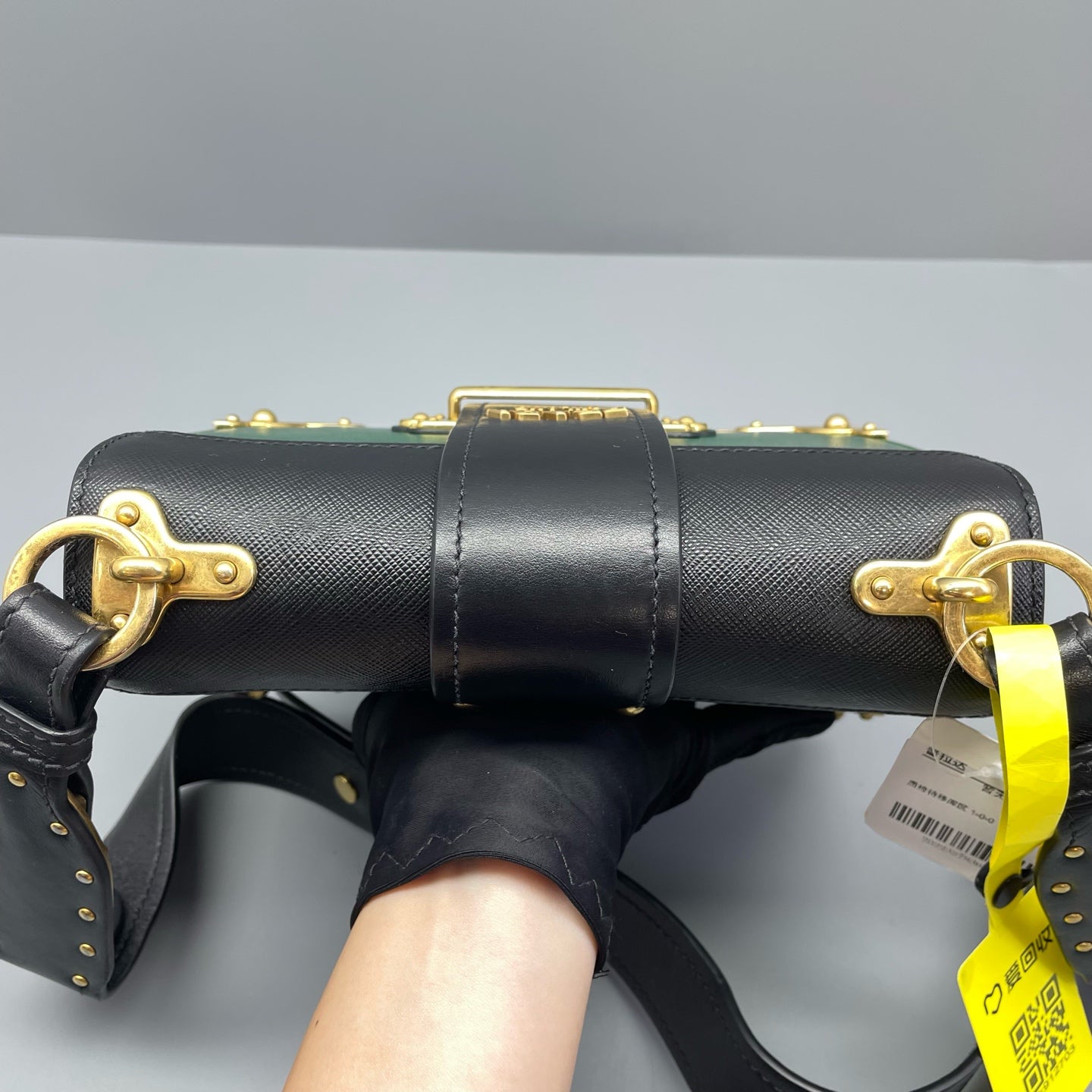 Prada - Cahier - Smooth calfskin leather with Saffiano leather accents - Green with Black accents - (mini)