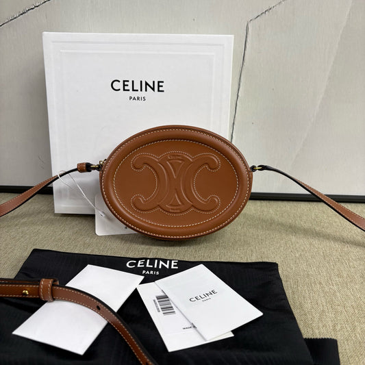 Celine - Triomphe Embossed Mooncake Bag - Leather - Brown - (mini)
