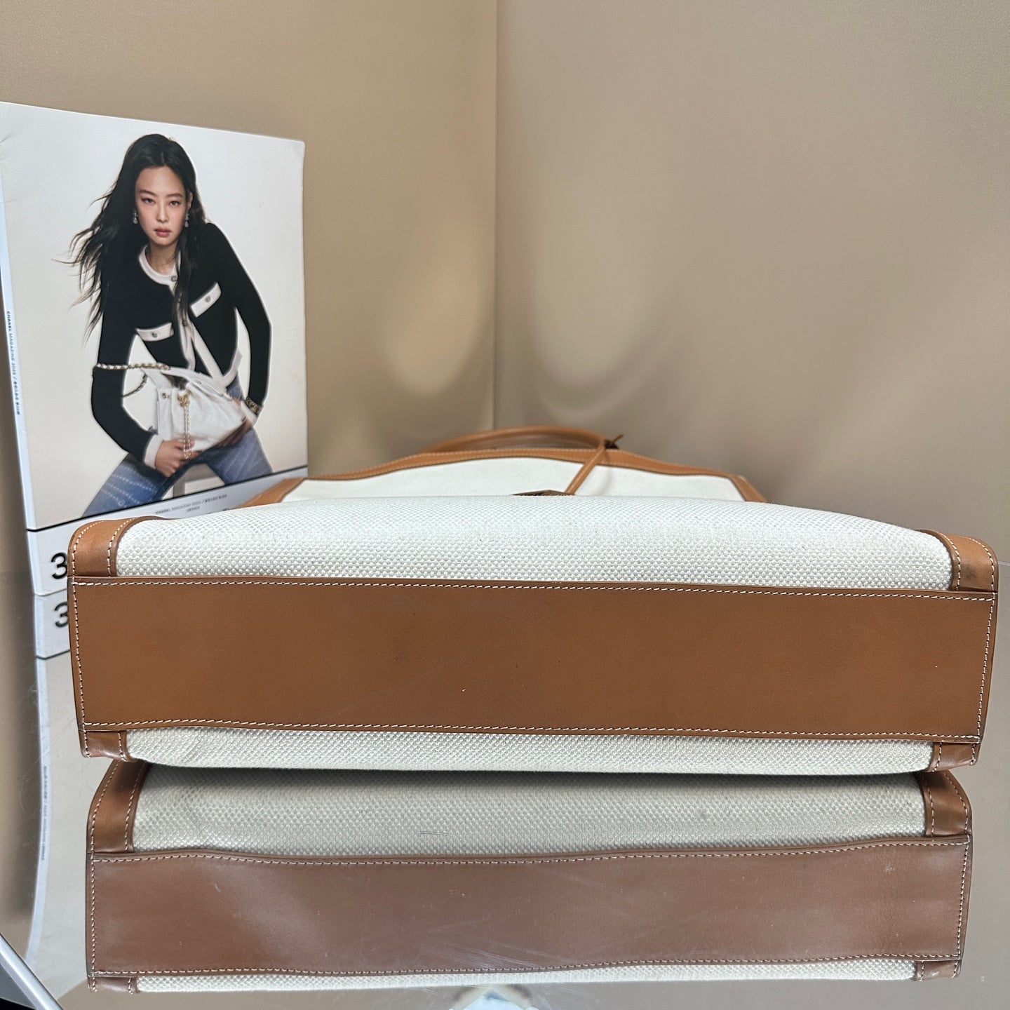 Celine - Cabas - Canvas and Leather - White and Brown - (large)